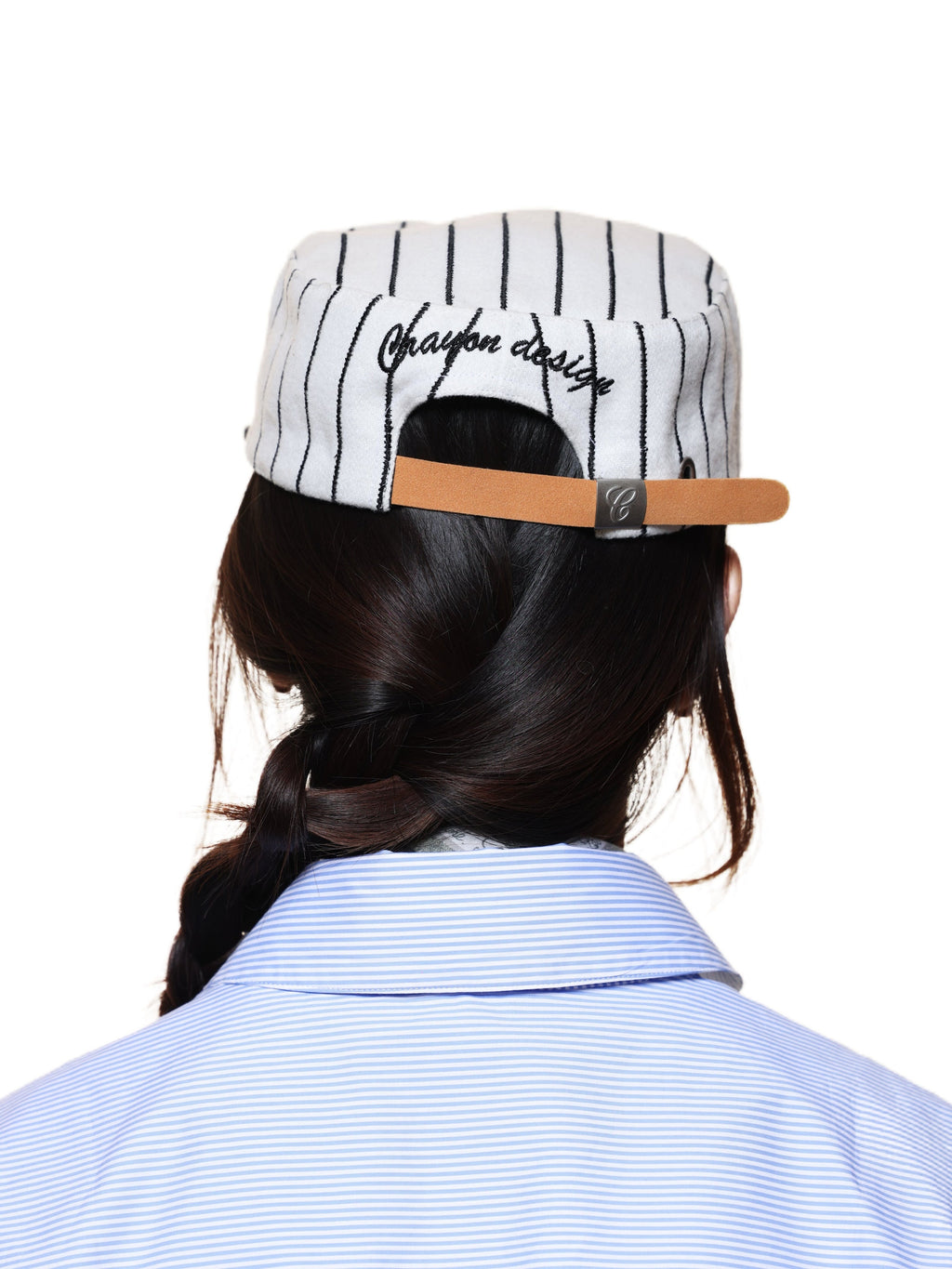 6CRAYON  Retro Flat Top Baseball Cap - Striped Wool Blend with Embroidered Letters