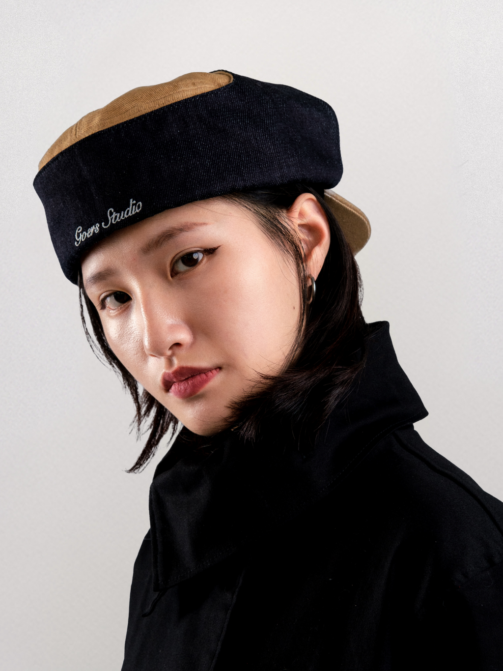 Goers Studio Bennett Denim Hat in Beige & Black