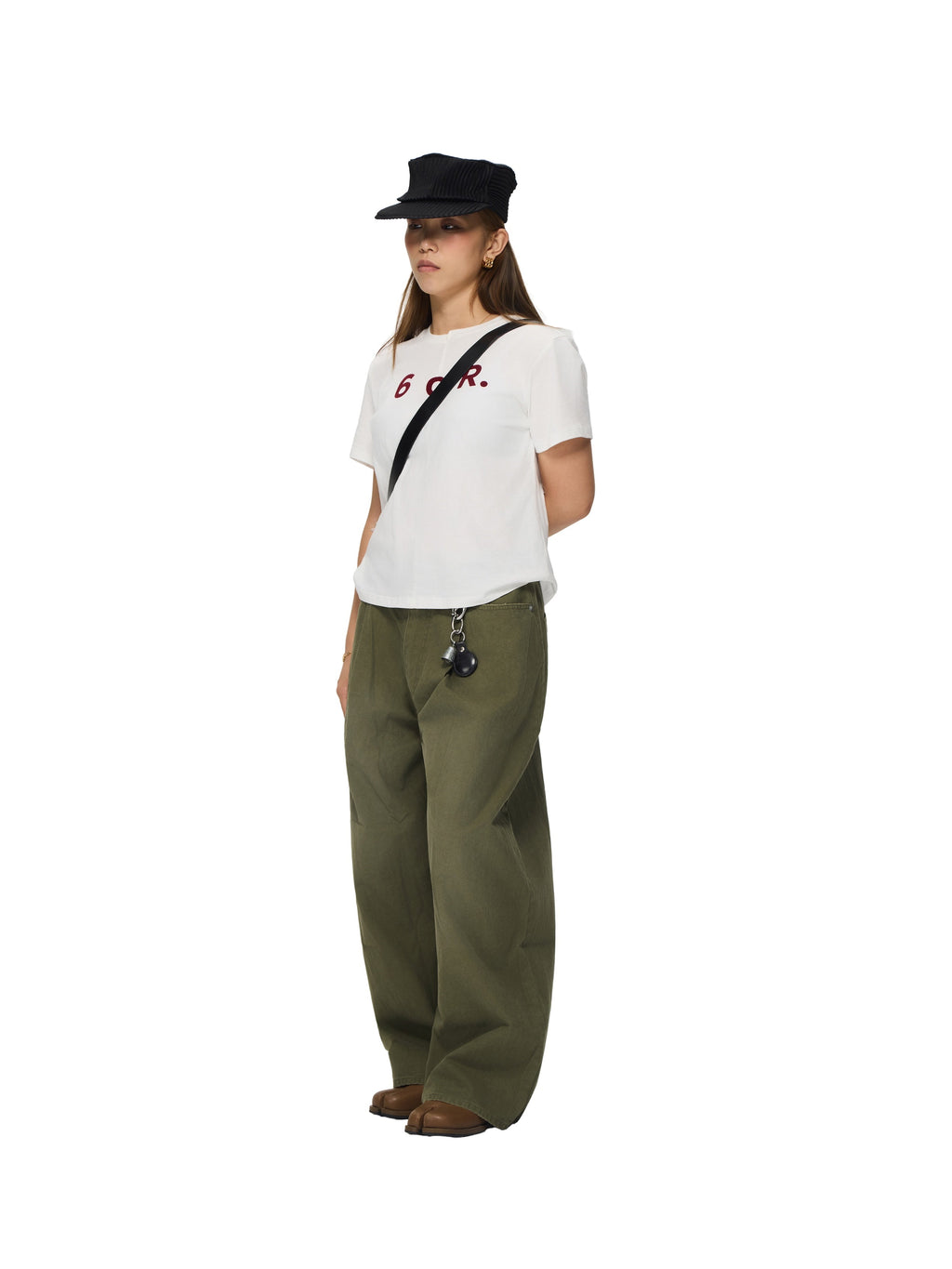 6CRAYON  washed green retro herringane washed wide-leg trousers