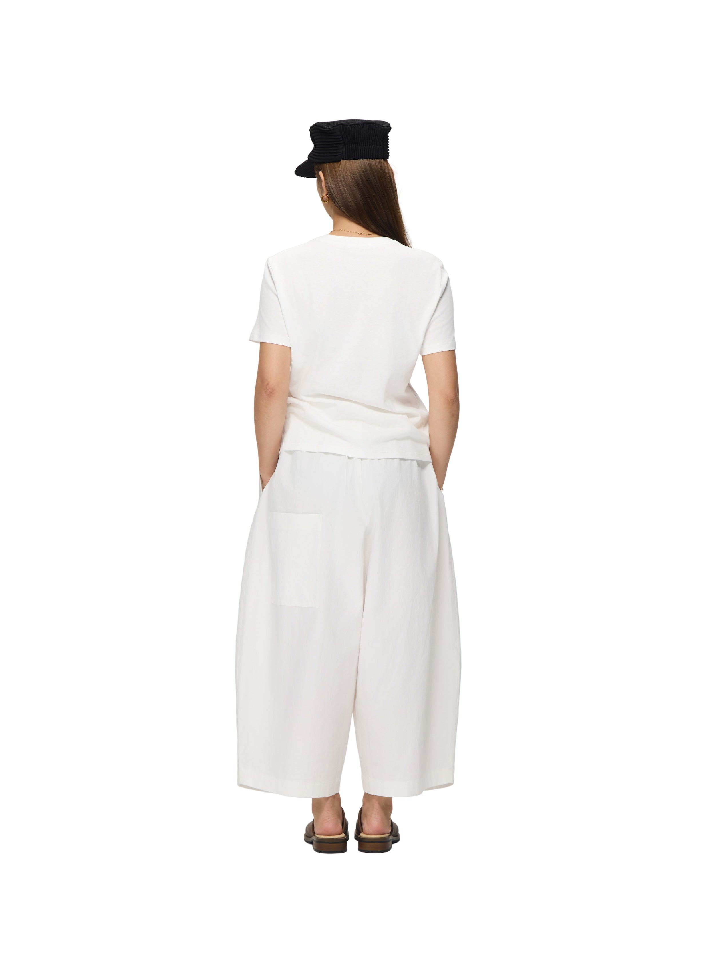 6CRAYON White French Lotus Waist Drawstring Wide Leg Casual Shorts