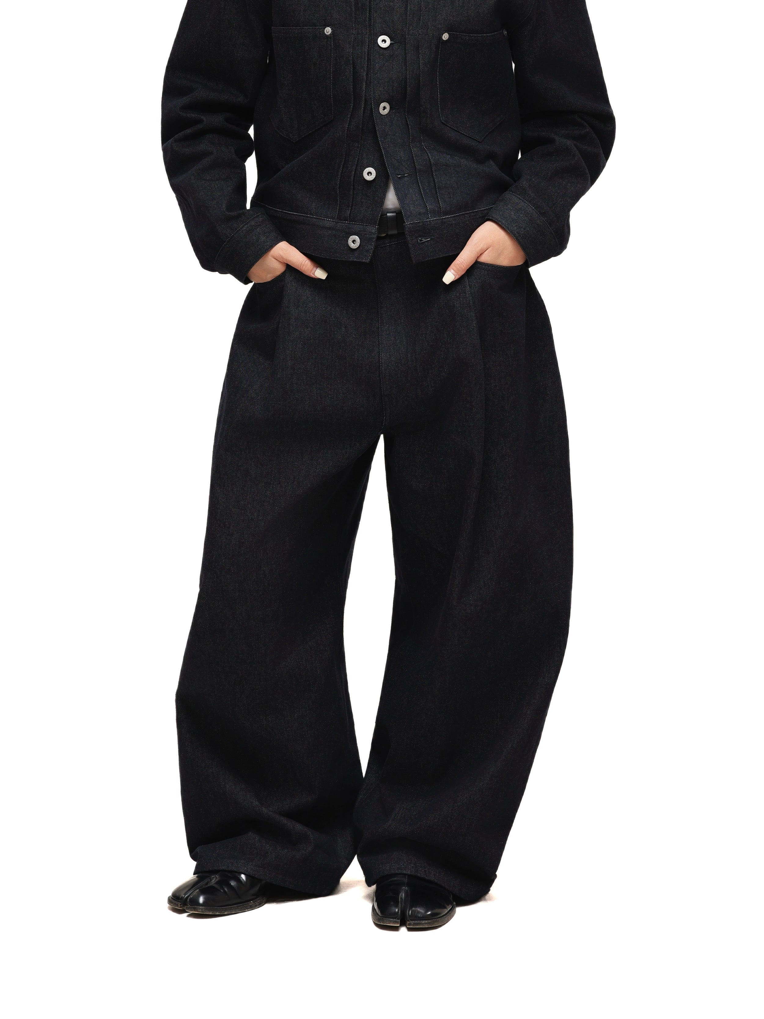 6CRAYON 11.3oz Indigo Blue Non-Fade Wide-Leg Baggy Denim Pants