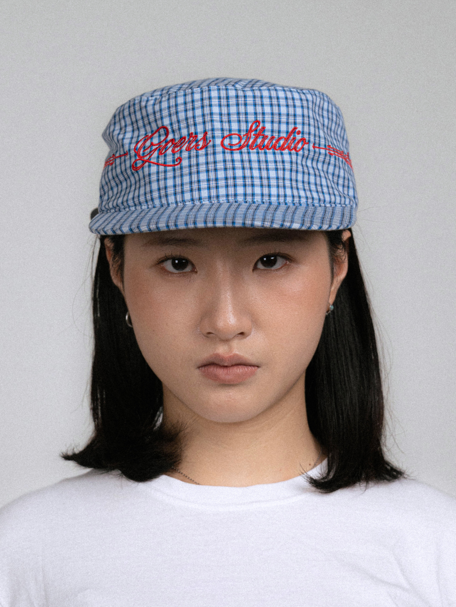 Goers Studio Plaid Pillbox Cap in Blue
