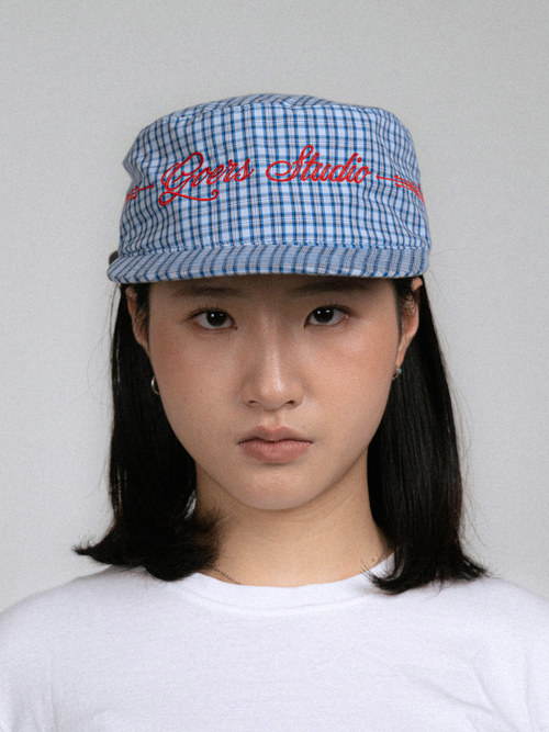 Goers Studio Plaid Pillbox Cap in Blue