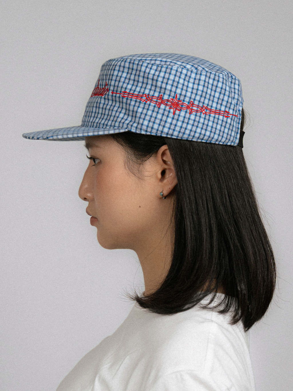Goers Studio Plaid Pillbox Cap in Blue