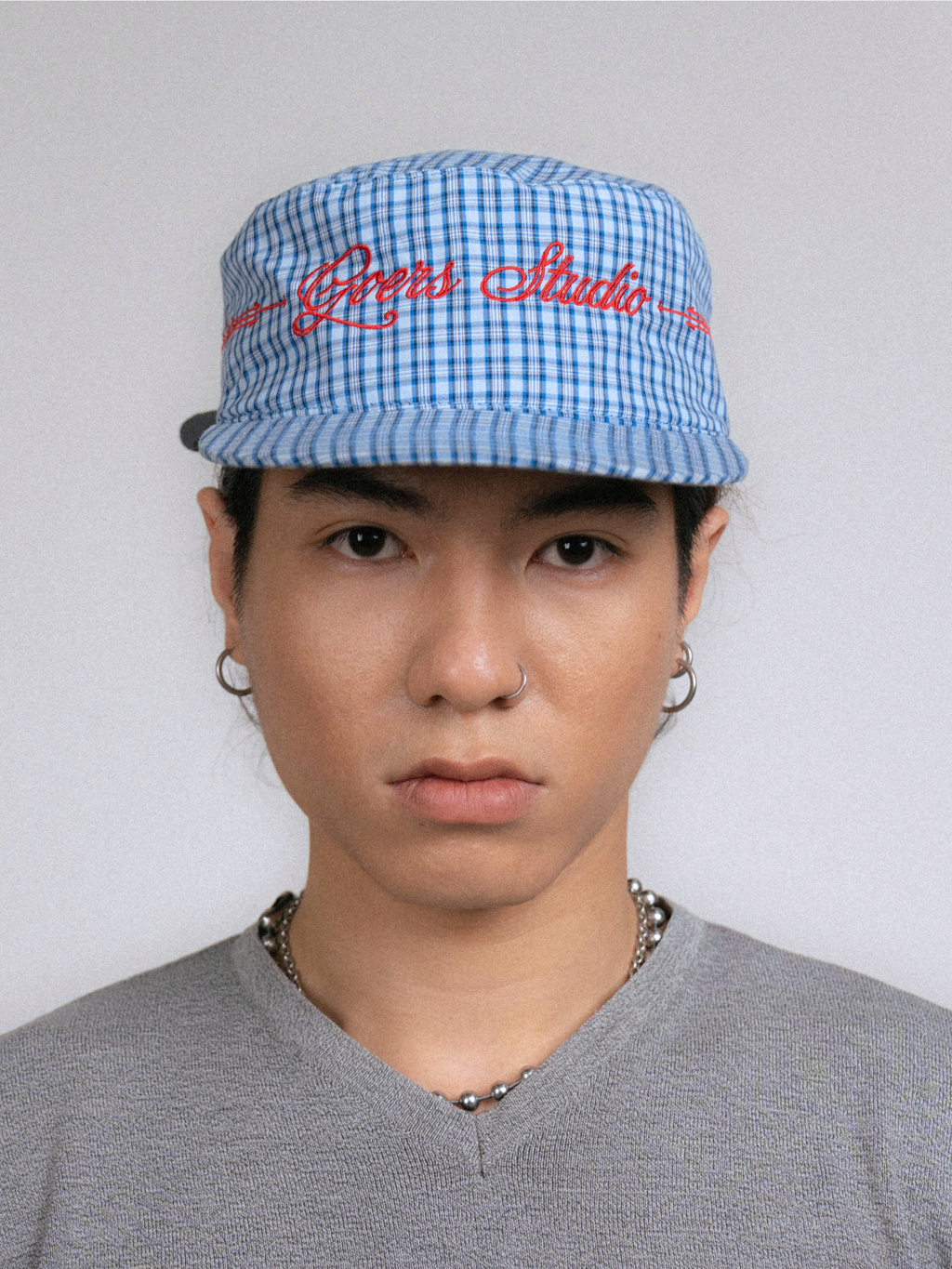 Goers Studio Plaid Pillbox Cap in Blue