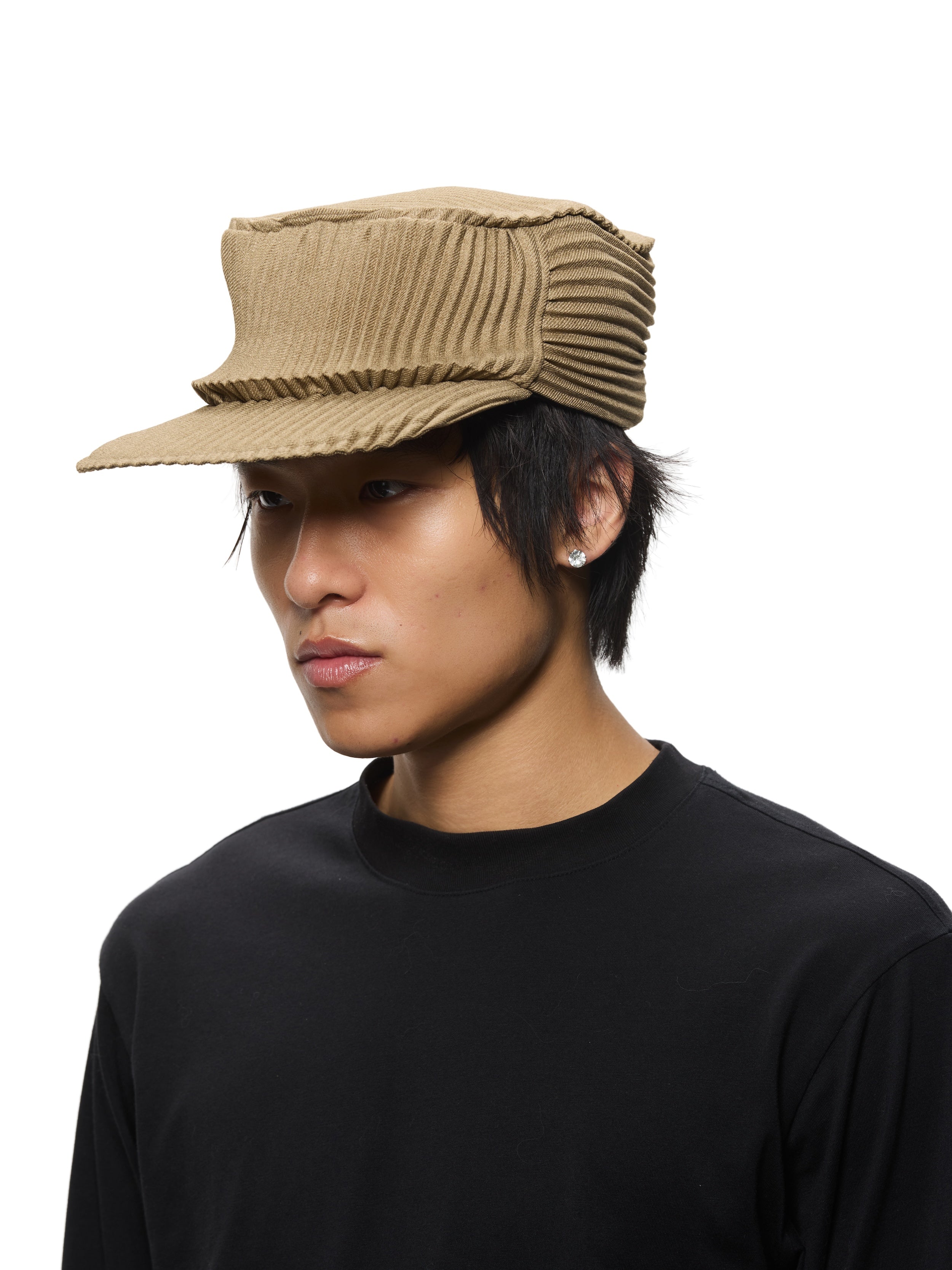 6CRAYON Army Green Pleated Flat Top Stretch Baseball Cap