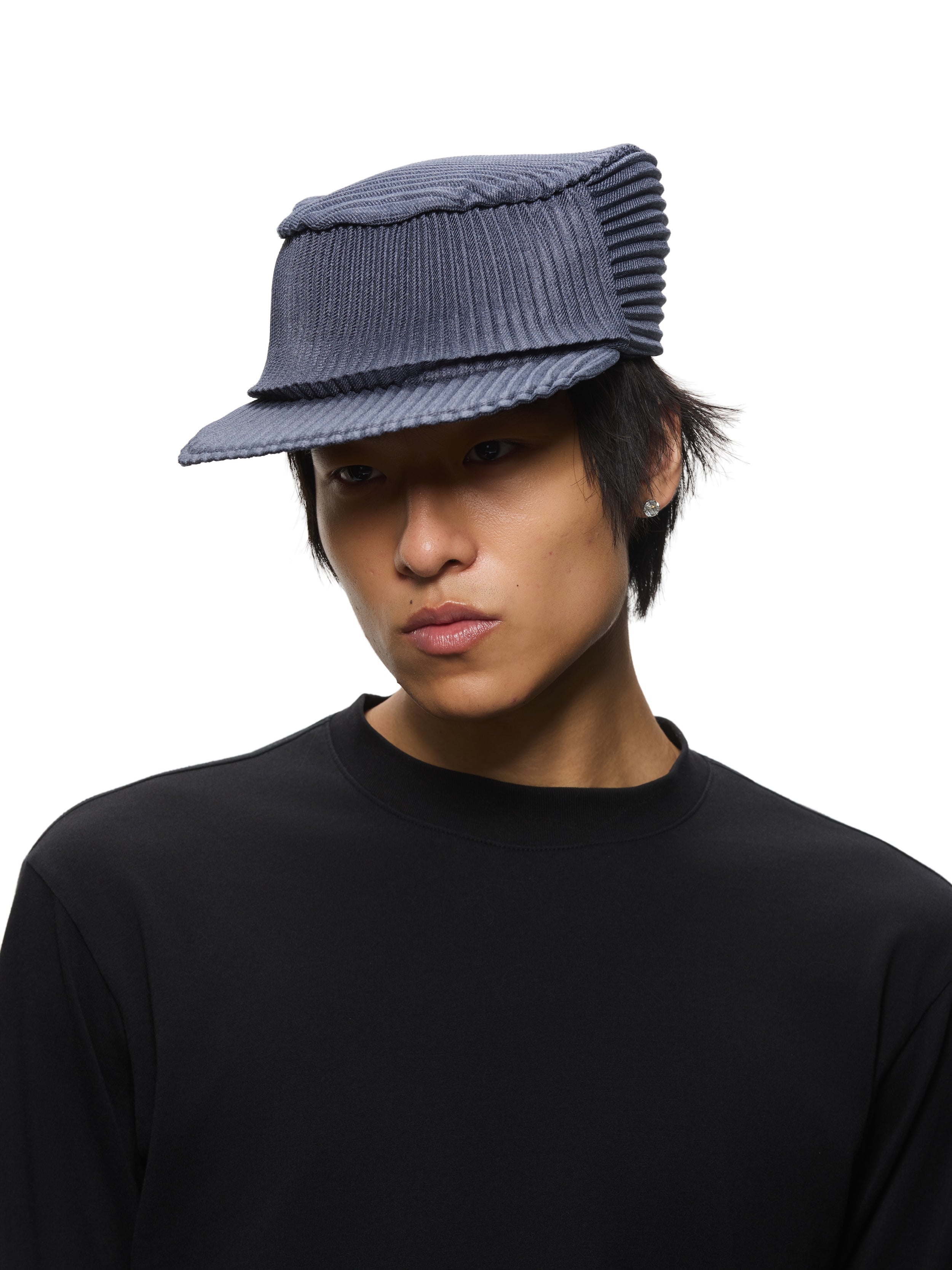 6CRAYON Denim Blue Pleated Flat Top Stretch Baseball Cap