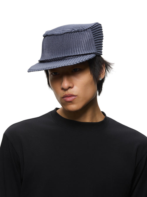 6CRAYON Denim Blue Pleated Flat Top Stretch Baseball Cap