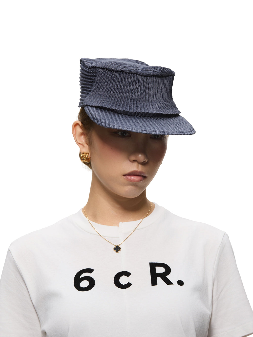 6CRAYON Denim Blue Pleated Flat Top Stretch Baseball Cap