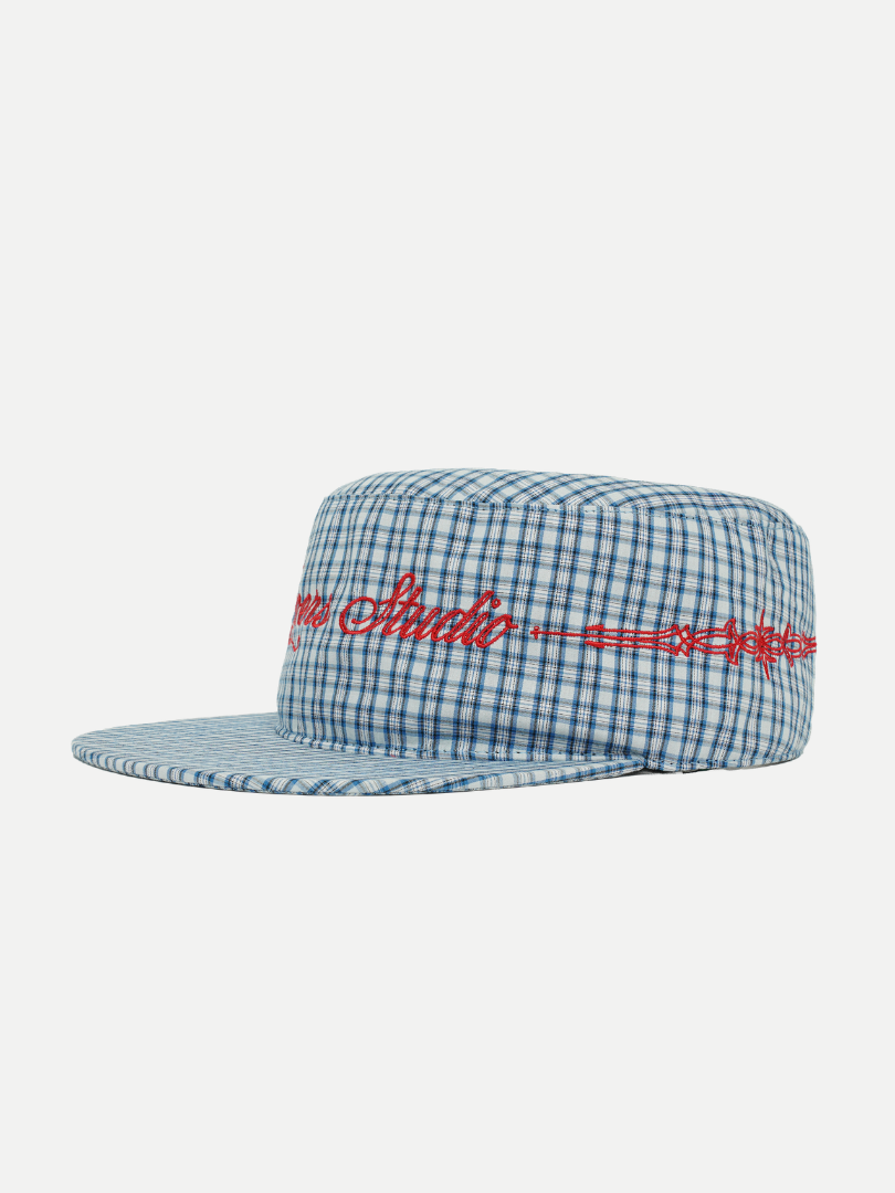 Goers Studio Plaid Pillbox Cap in Blue