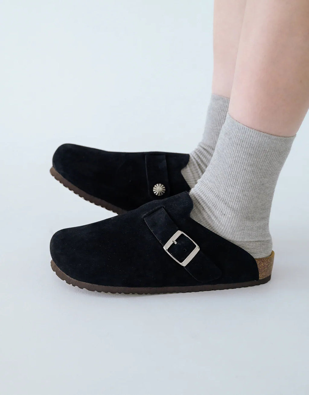 ZIPPER Suede Mules Black