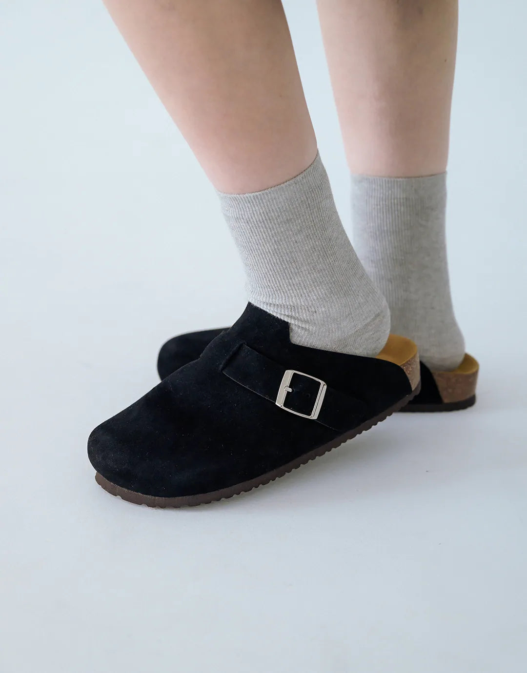 ZIPPER Suede Mules Black
