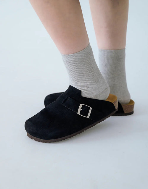 ZIPPER Suede Mules Black
