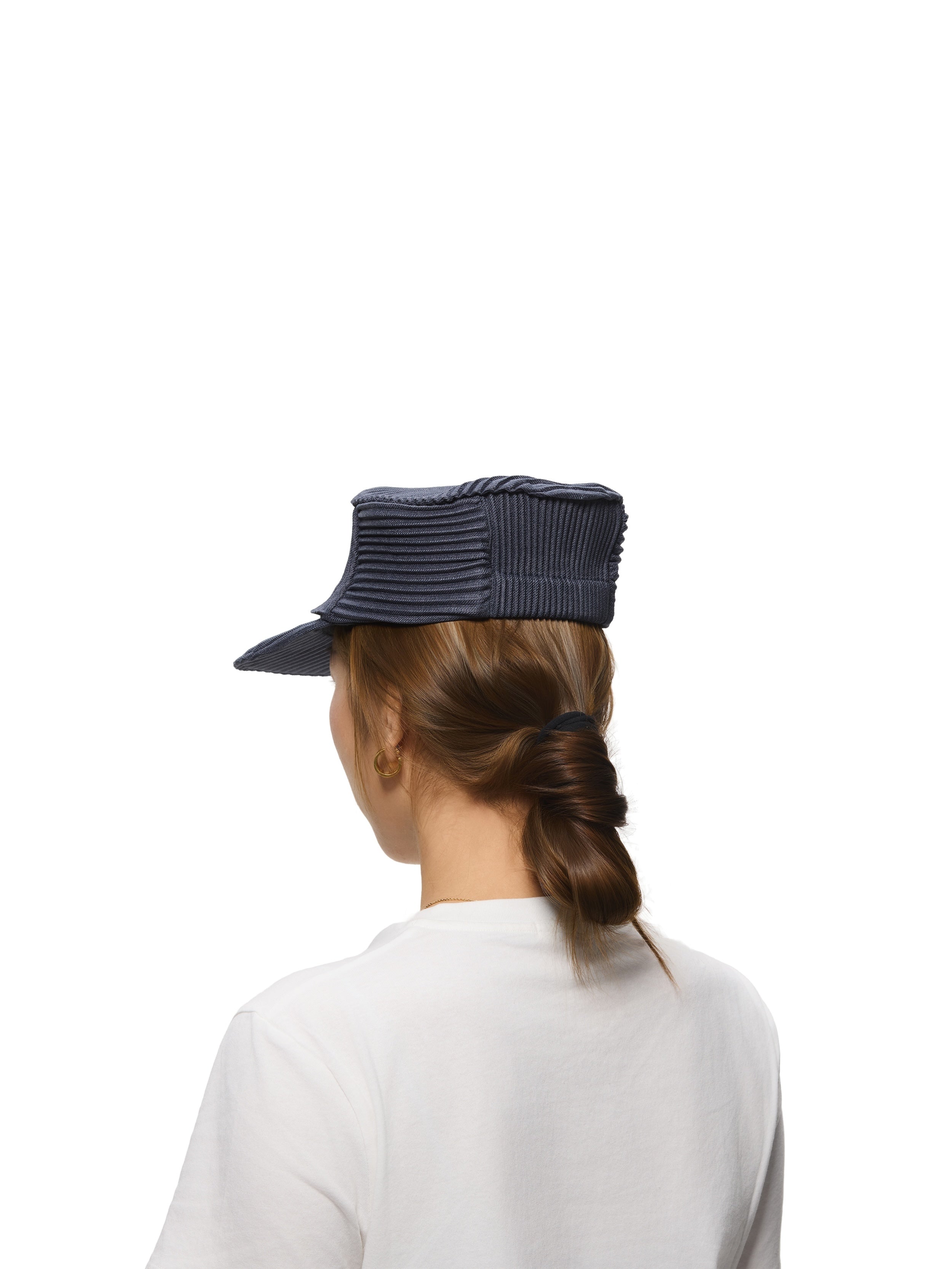 6CRAYON Denim Blue Pleated Flat Top Stretch Baseball Cap