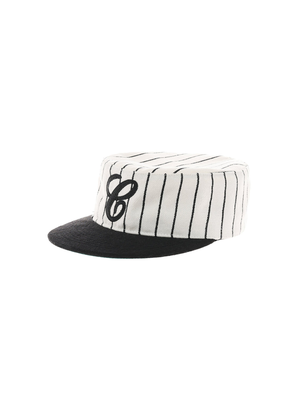 6CRAYON  Retro Flat Top Baseball Cap - Striped Wool Blend with Embroidered Letters