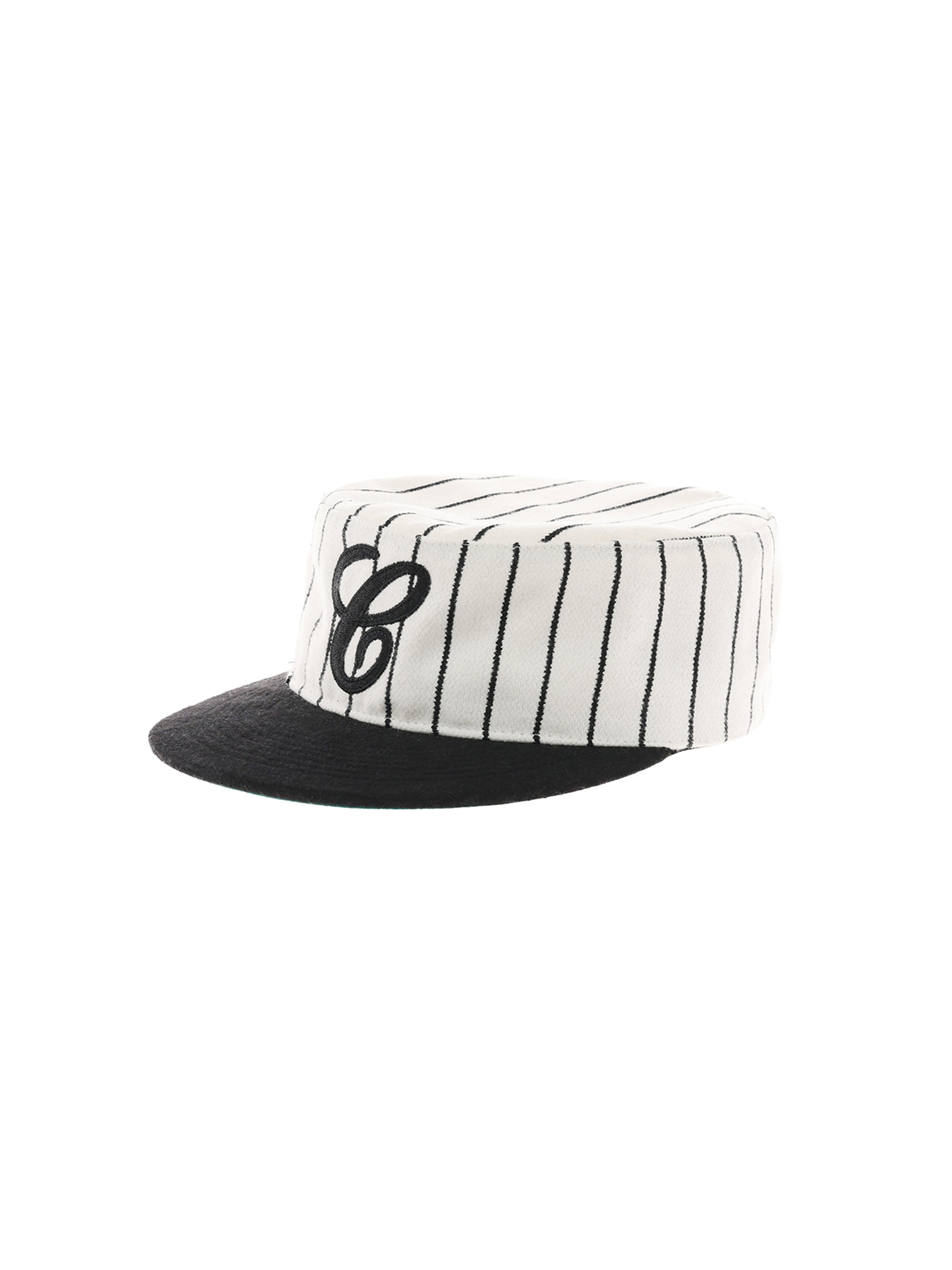 6CRAYON  Retro Flat Top Baseball Cap - Striped Wool Blend with Embroidered Letters