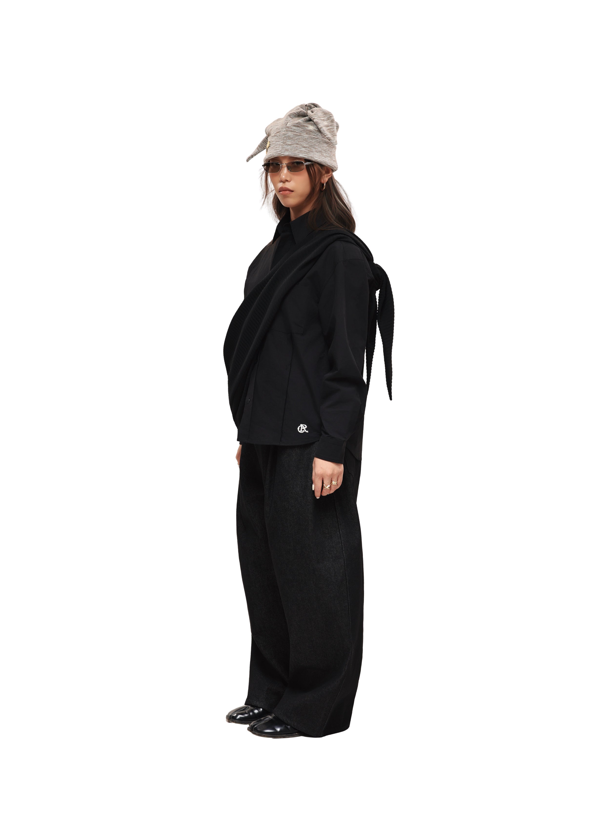 6CRAYON 11.3oz Black Non-Fade Wide-Leg Baggy Denim Pants