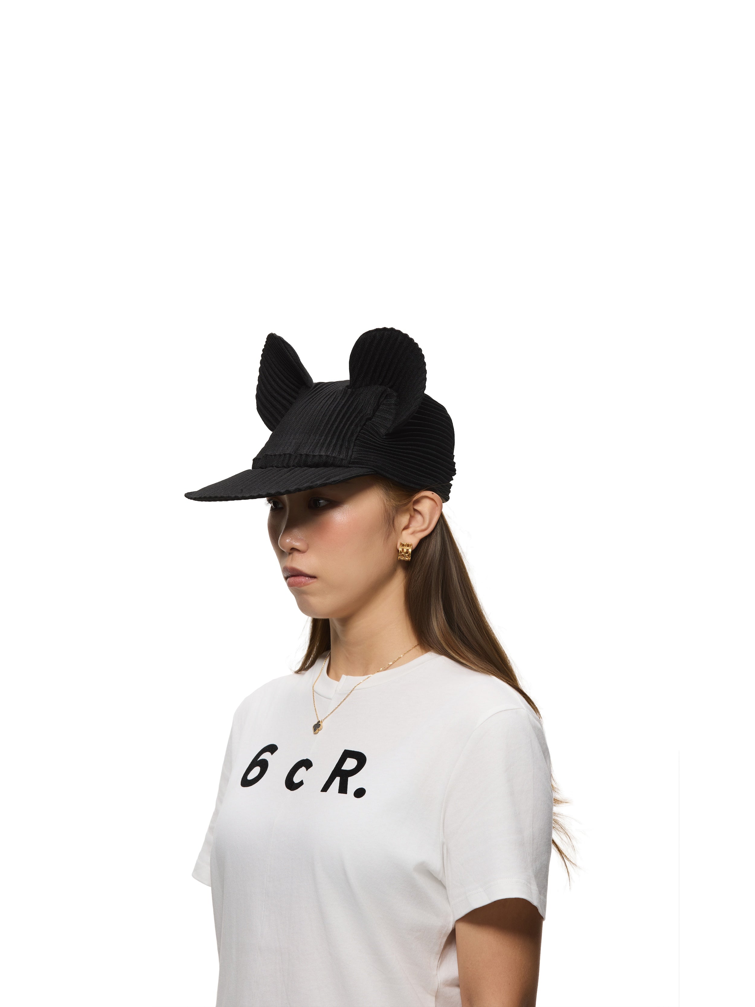 6CRAYON Black Pleated Flat Brim Mickey Cap
