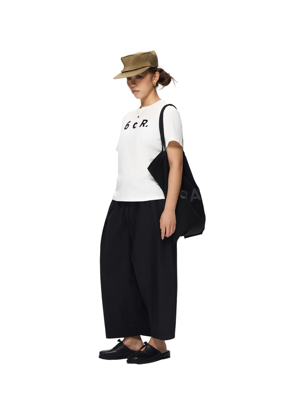 6CRAYON White Box Fit T-Shirt with Offset Spliced Neckline & Classic Flock Print