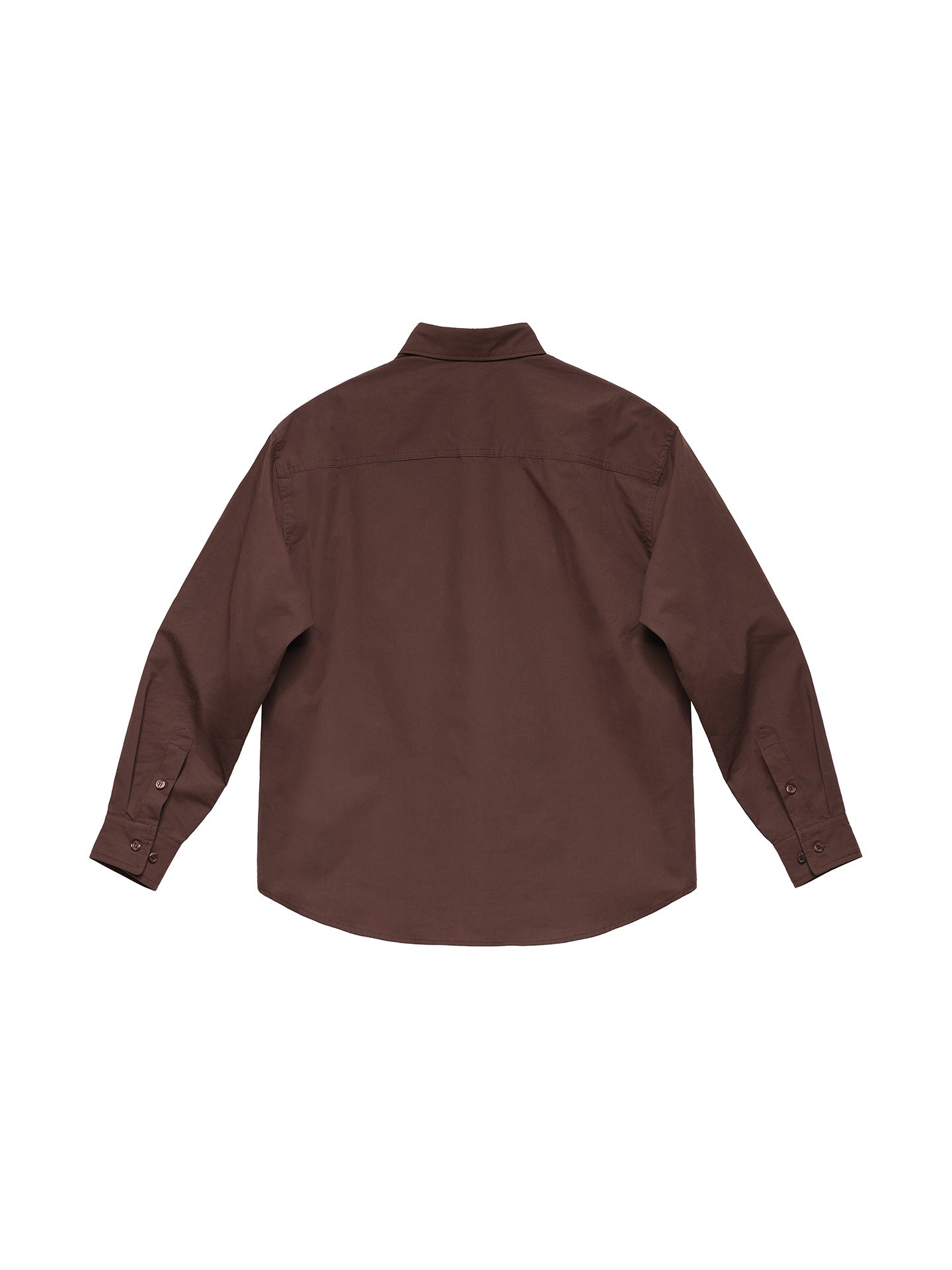 6CRAYON Patchwork Basic Brown Cotton Poplin Embroidered Shirt