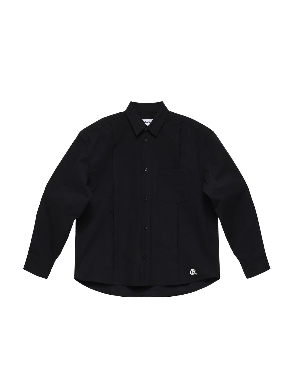6CRAYON Patchwork Basic Black Cotton Poplin Embroidered Shirt