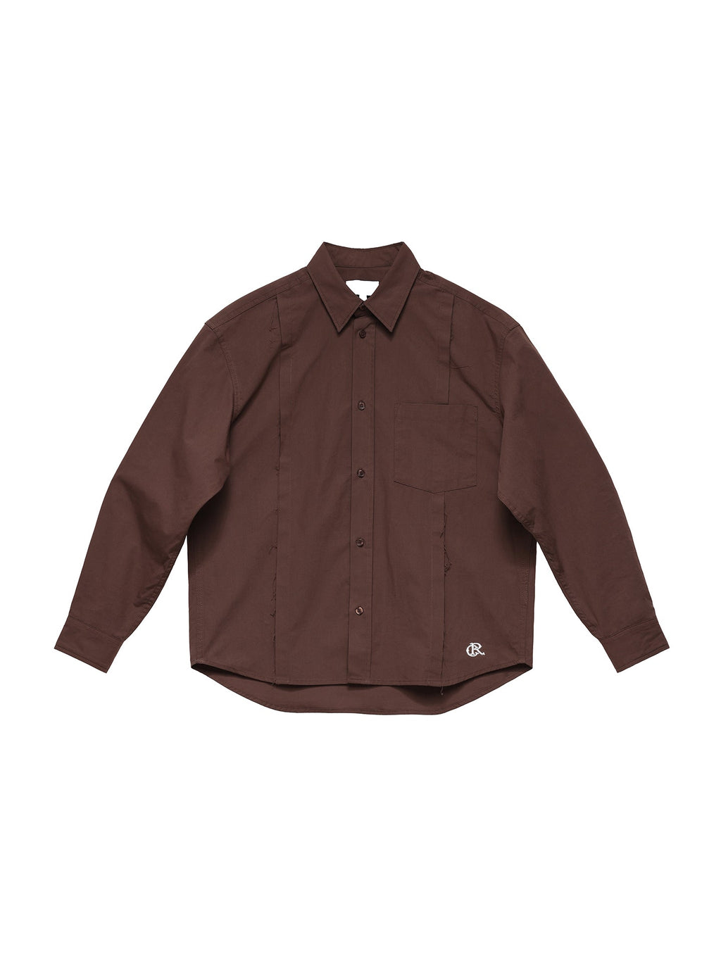 6CRAYON Patchwork Basic Brown Cotton Poplin Embroidered Shirt