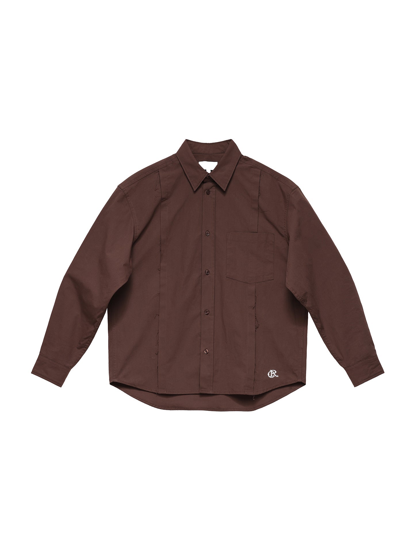 6CRAYON Patchwork Basic Brown Cotton Poplin Embroidered Shirt