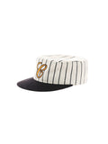 6CRAYON  Retro Flat Top Baseball Cap - Striped Wool Blend with Embroidered Letters