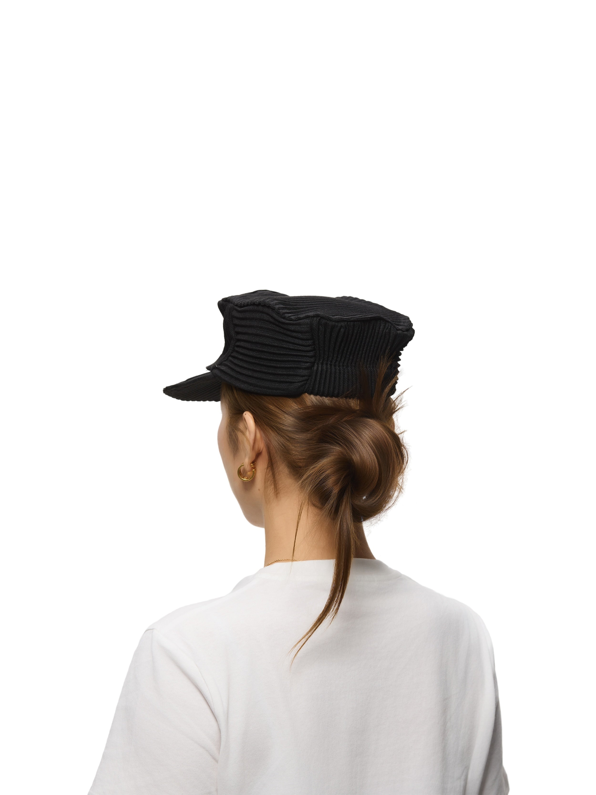 6CRAYON Black Pleated Flat Top Stretch Baseball Cap