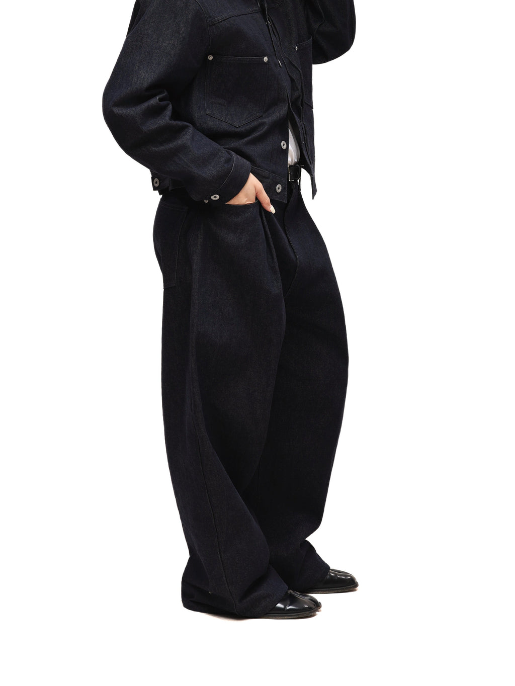 6CRAYON 11.3oz Indigo Blue Non-Fade Wide-Leg Baggy Denim Pants