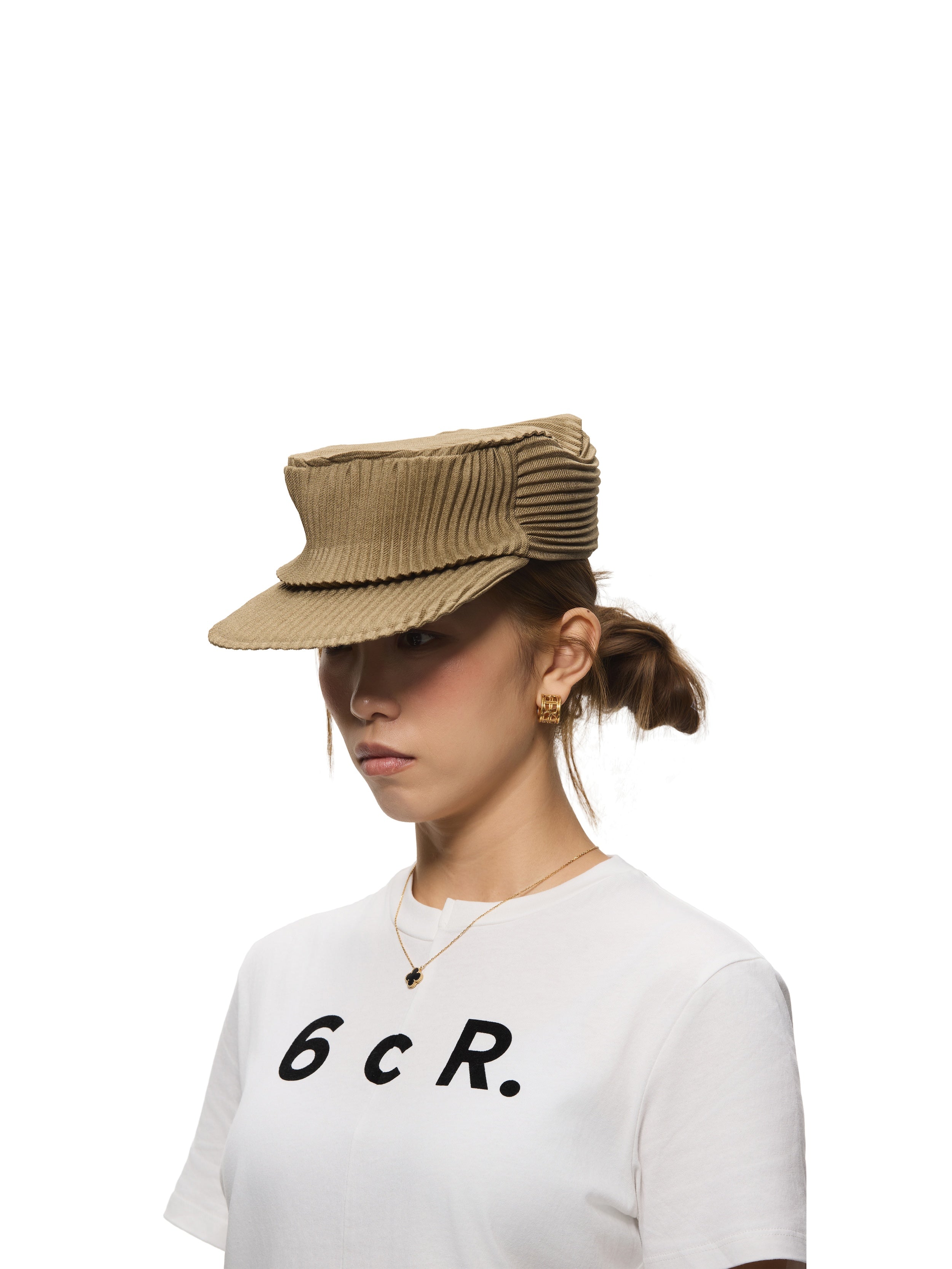 6CRAYON Army Green Pleated Flat Top Stretch Baseball Cap