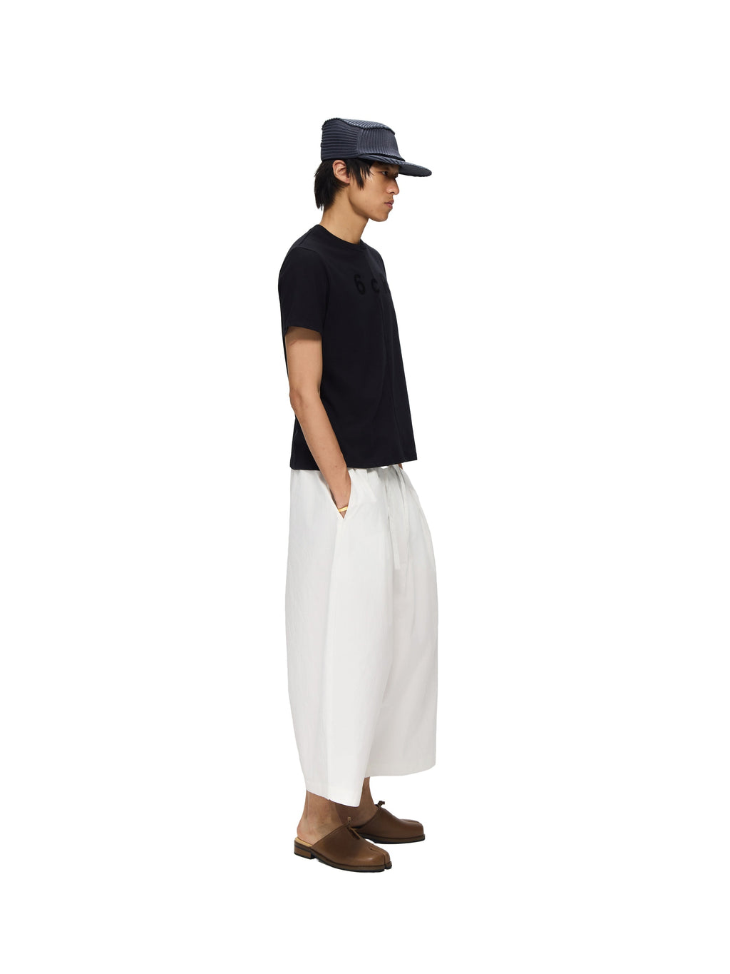 6CRAYON White French Lotus Waist Drawstring Wide Leg Casual Shorts