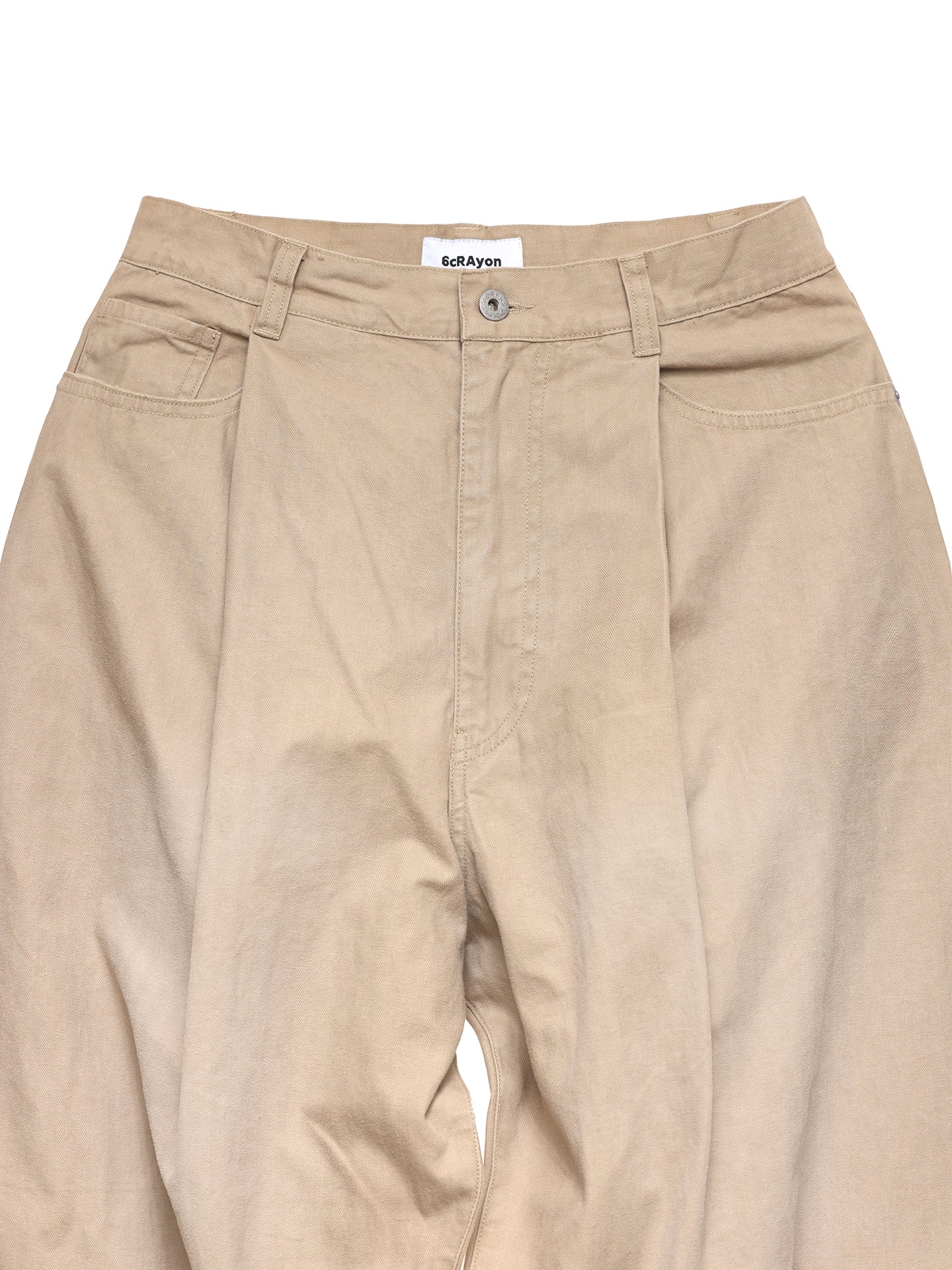 6CRAYON Khaki Classic Herringbone Washed Wide-Leg Trousers