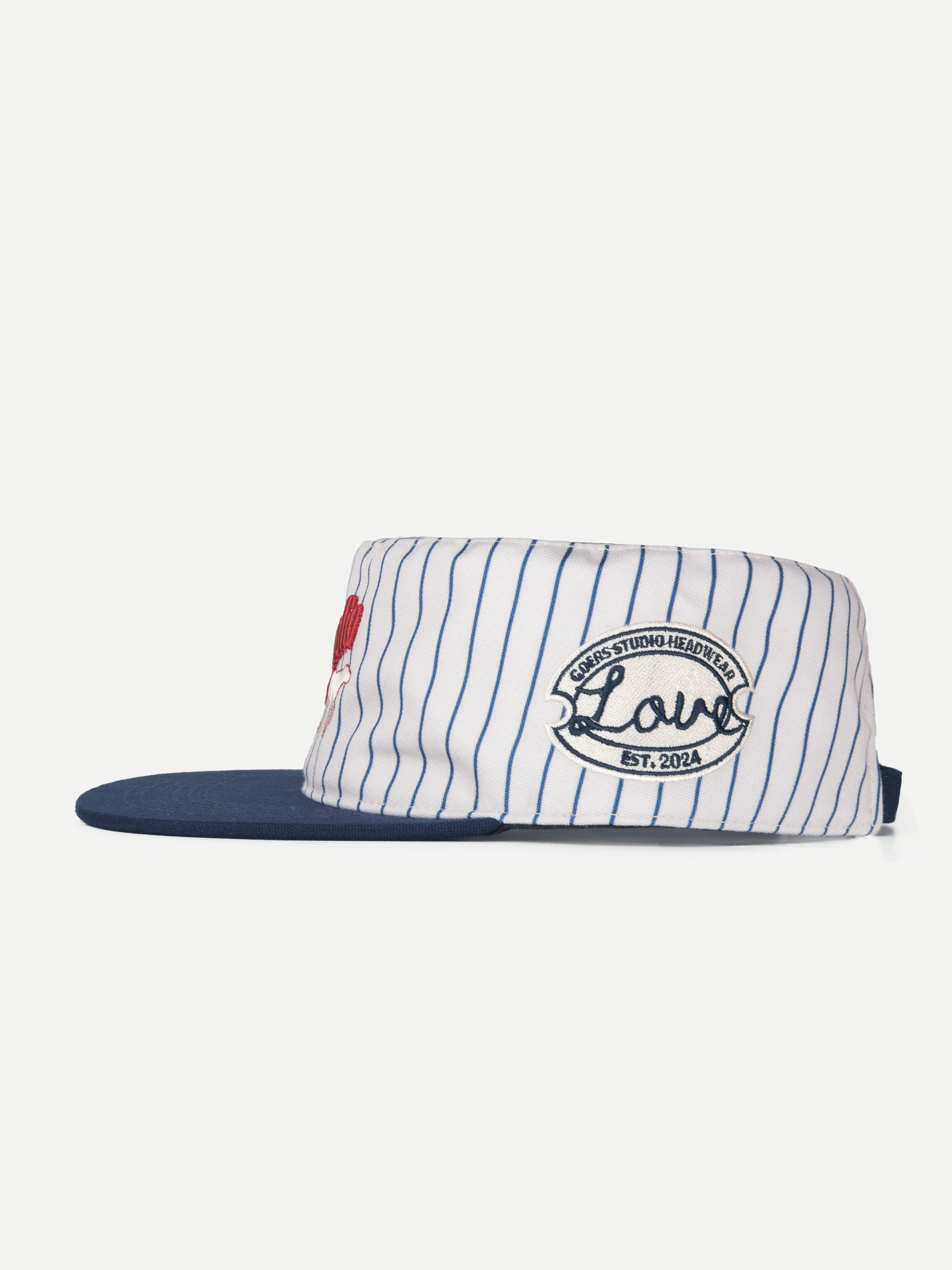 Goers Studio Love Painters Cap in White & Deep Blue Stripes
