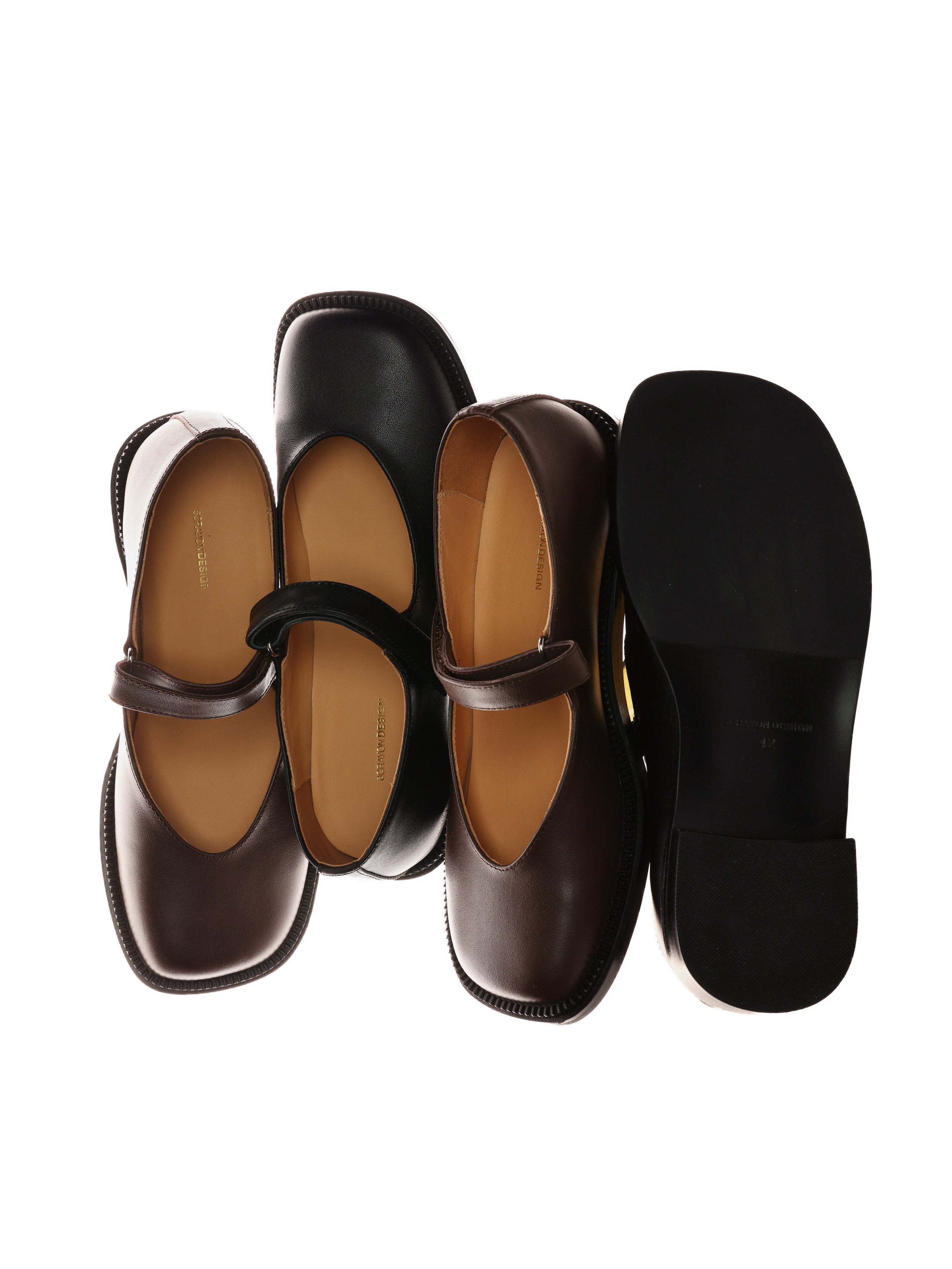 6CRAYON Unisex Black Full-Grain Leather Mary Janes