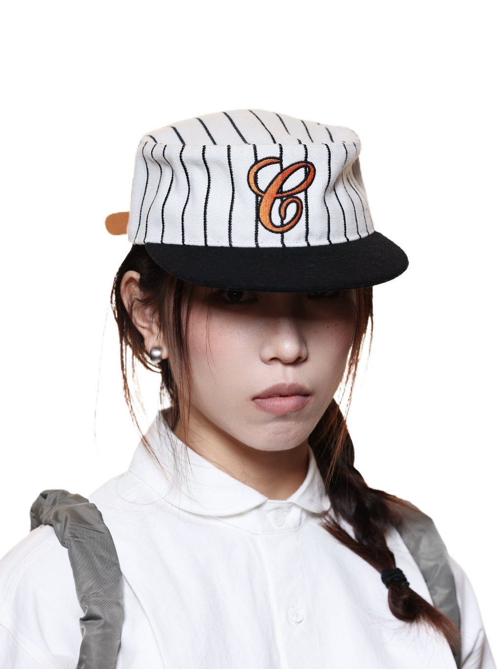 6CRAYON  Retro Flat Top Baseball Cap - Striped Wool Blend with Embroidered Letters