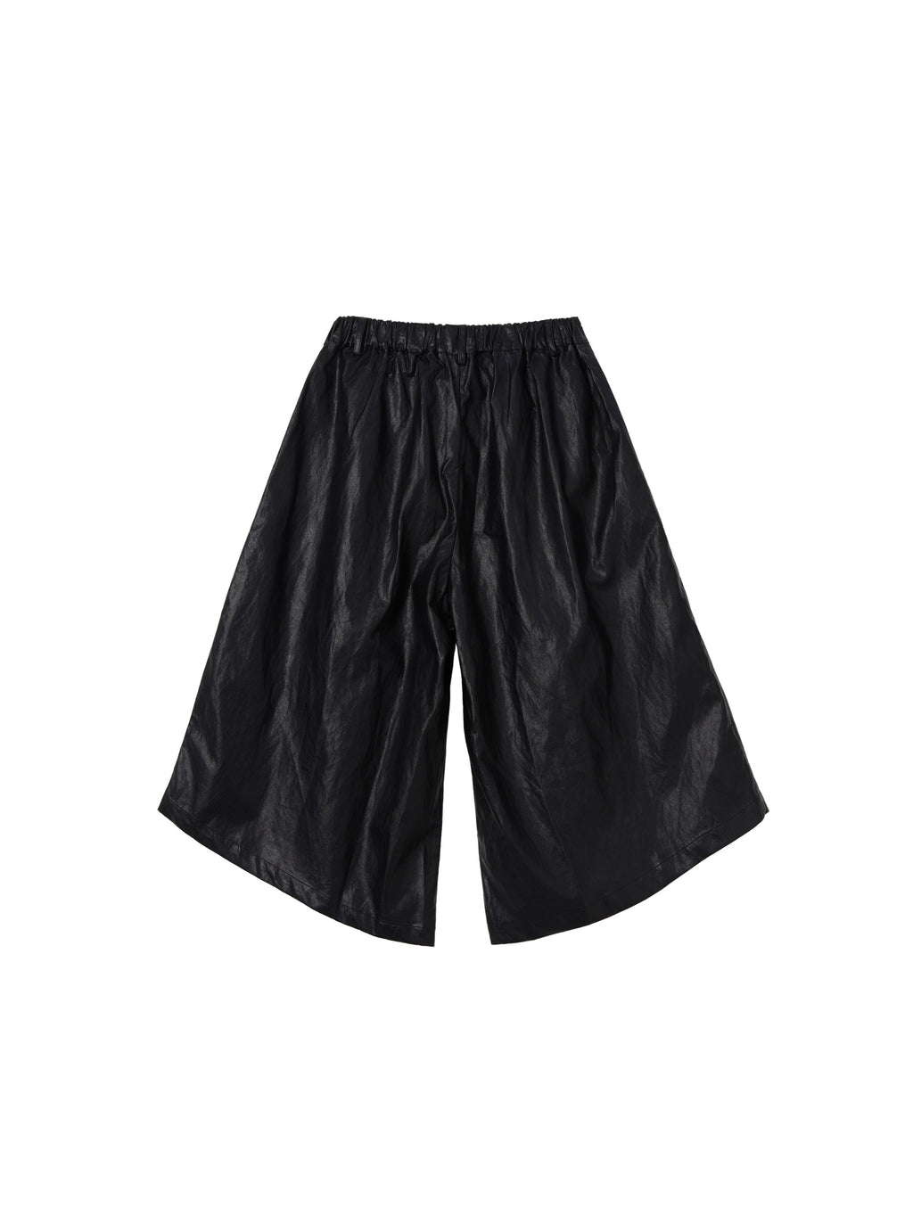 6CRAYON Unisex Black Elastic Waist Spliced Pleated PU Leather Shorts
