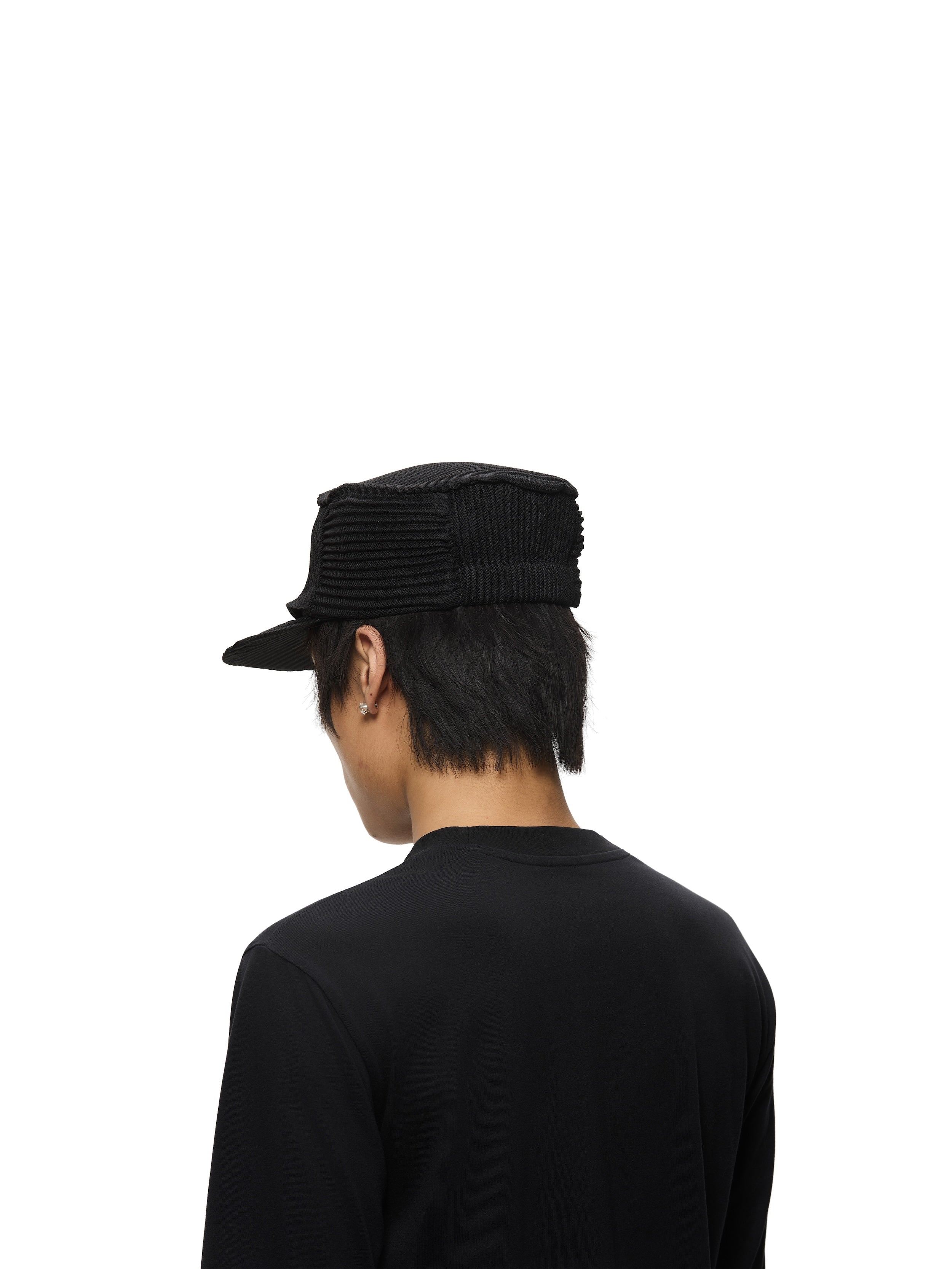 6CRAYON Black Pleated Flat Top Stretch Baseball Cap