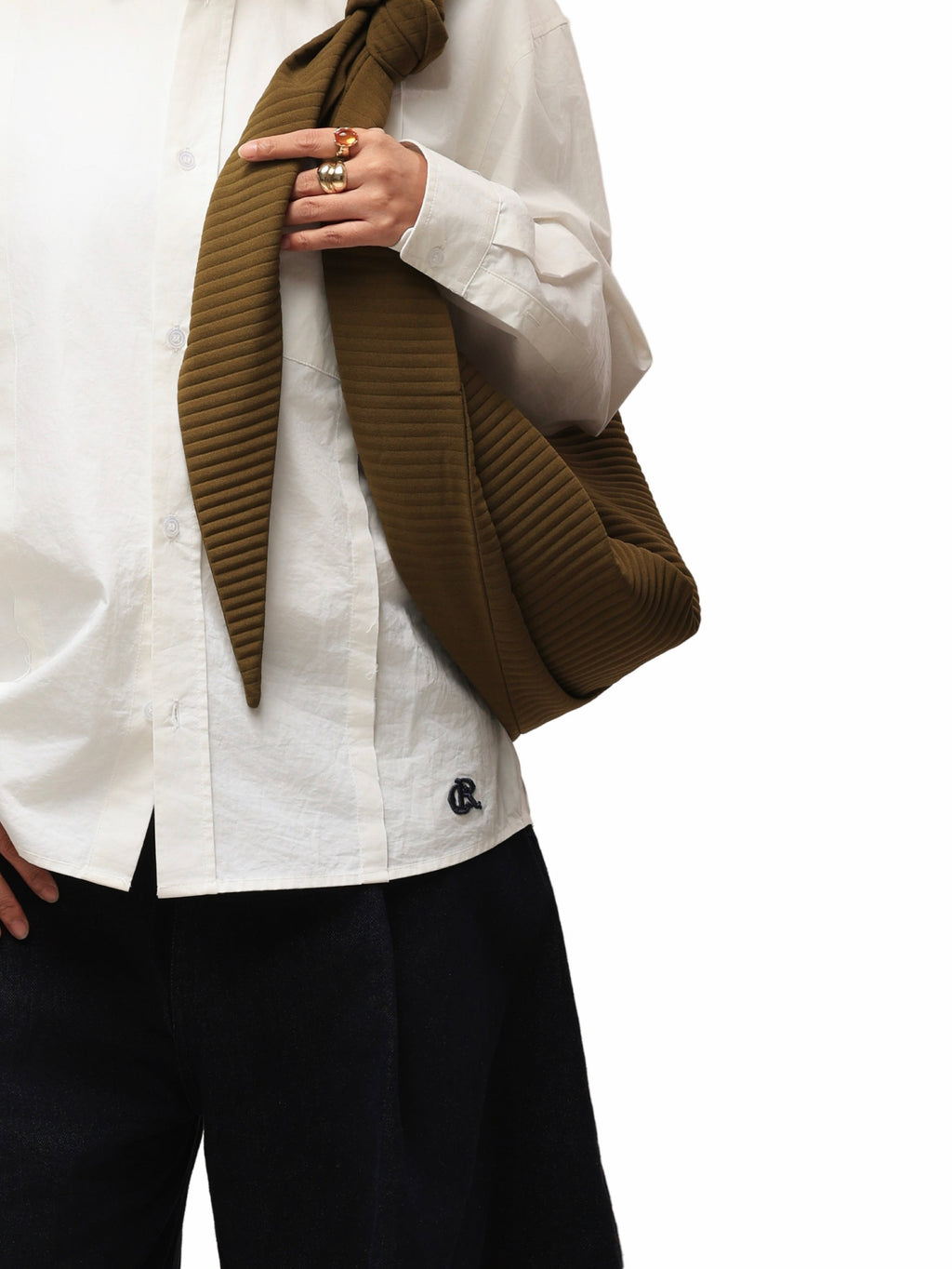 6CRAYON Patchwork Basic Beige Cotton Poplin Embroidered Shirt