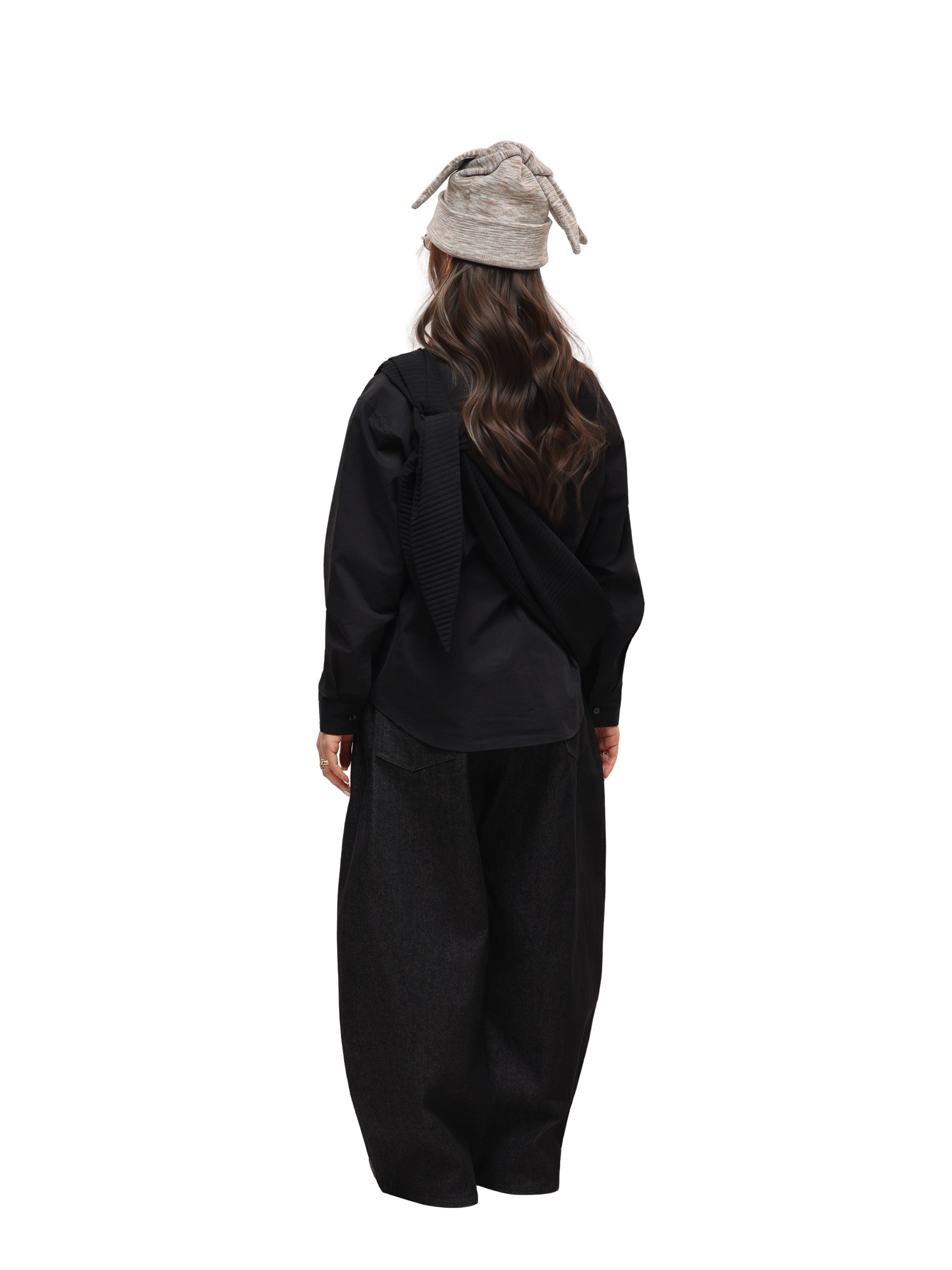 6CRAYON 11.3oz Black Non-Fade Wide-Leg Baggy Denim Pants