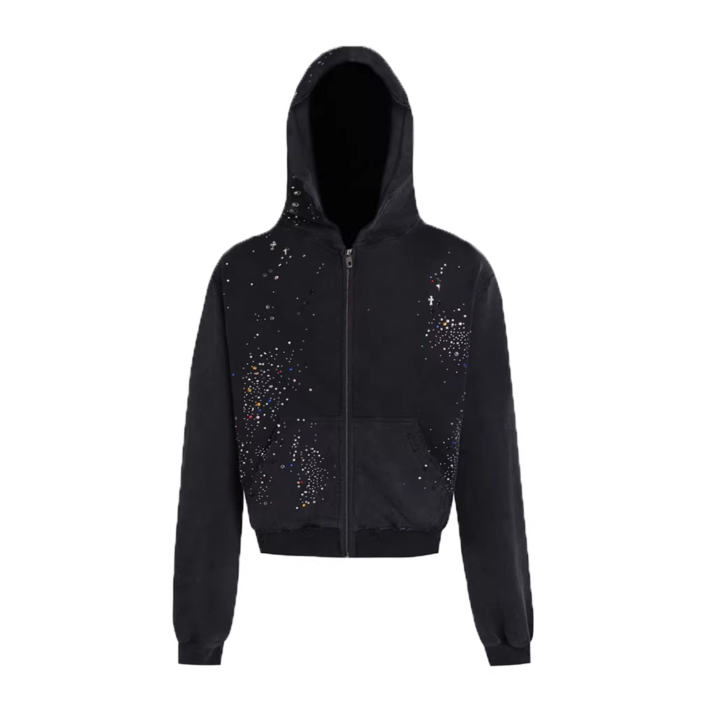 DND4DES 28K Crystal-Studded Dual-Wash ZIP-UP Hoodie Black