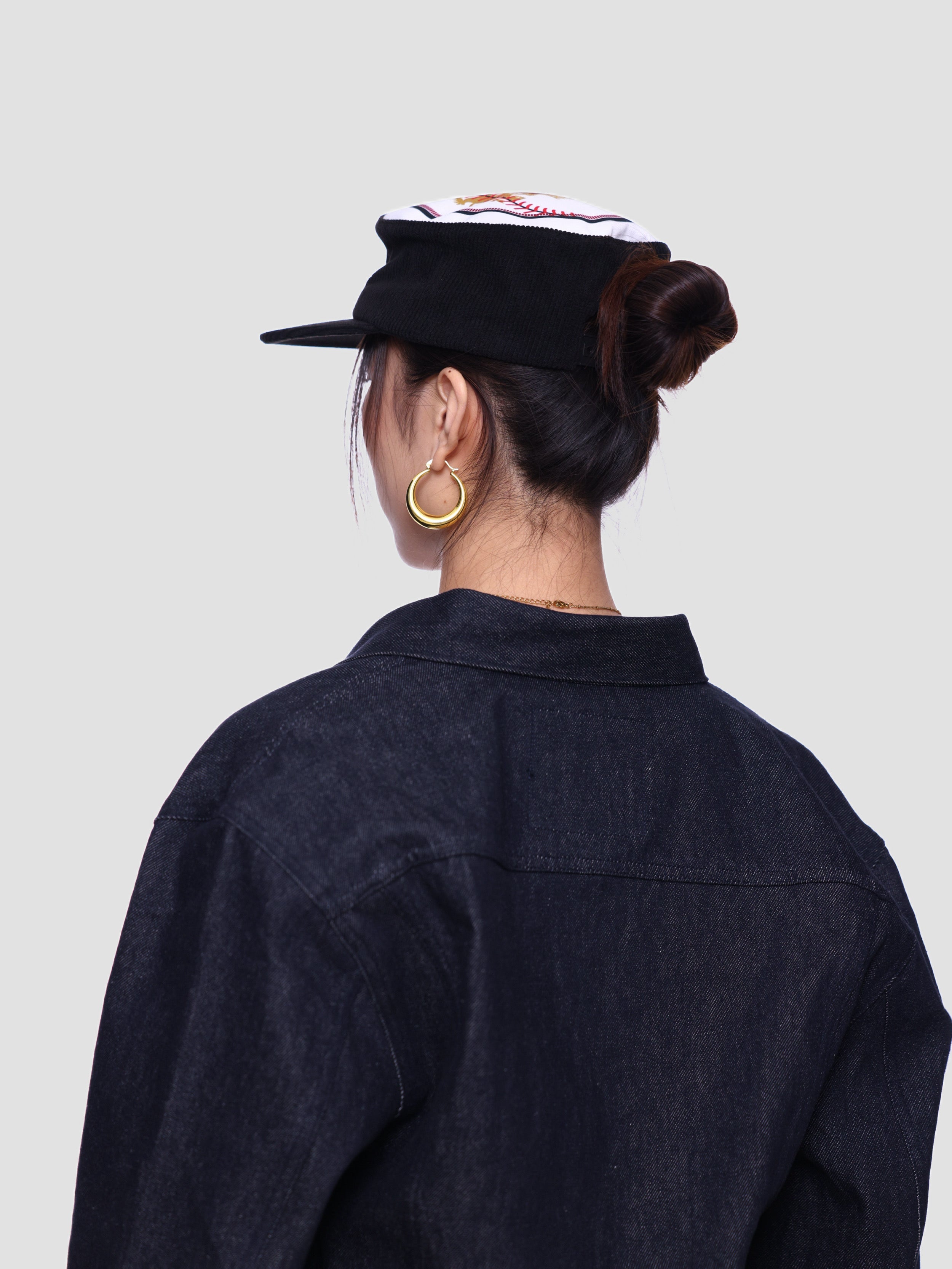 6CRAYON Flat Top Embroidered Corduroy Patchwork Baseball Cap