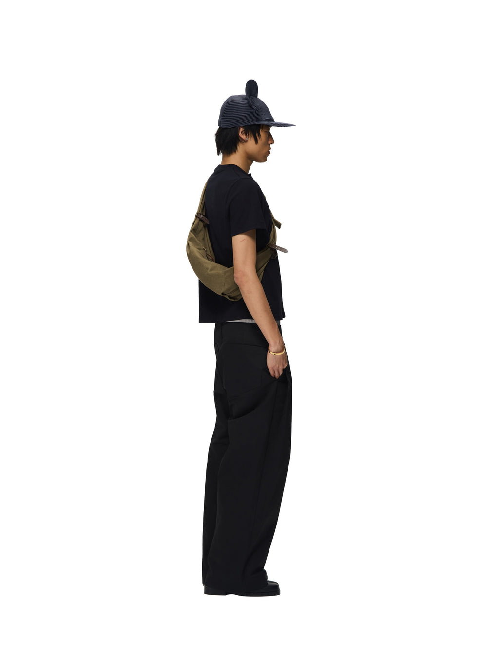 6CRAYON Black Box Fit T-Shirt with Offset Spliced Neckline & Classic Flock Print
