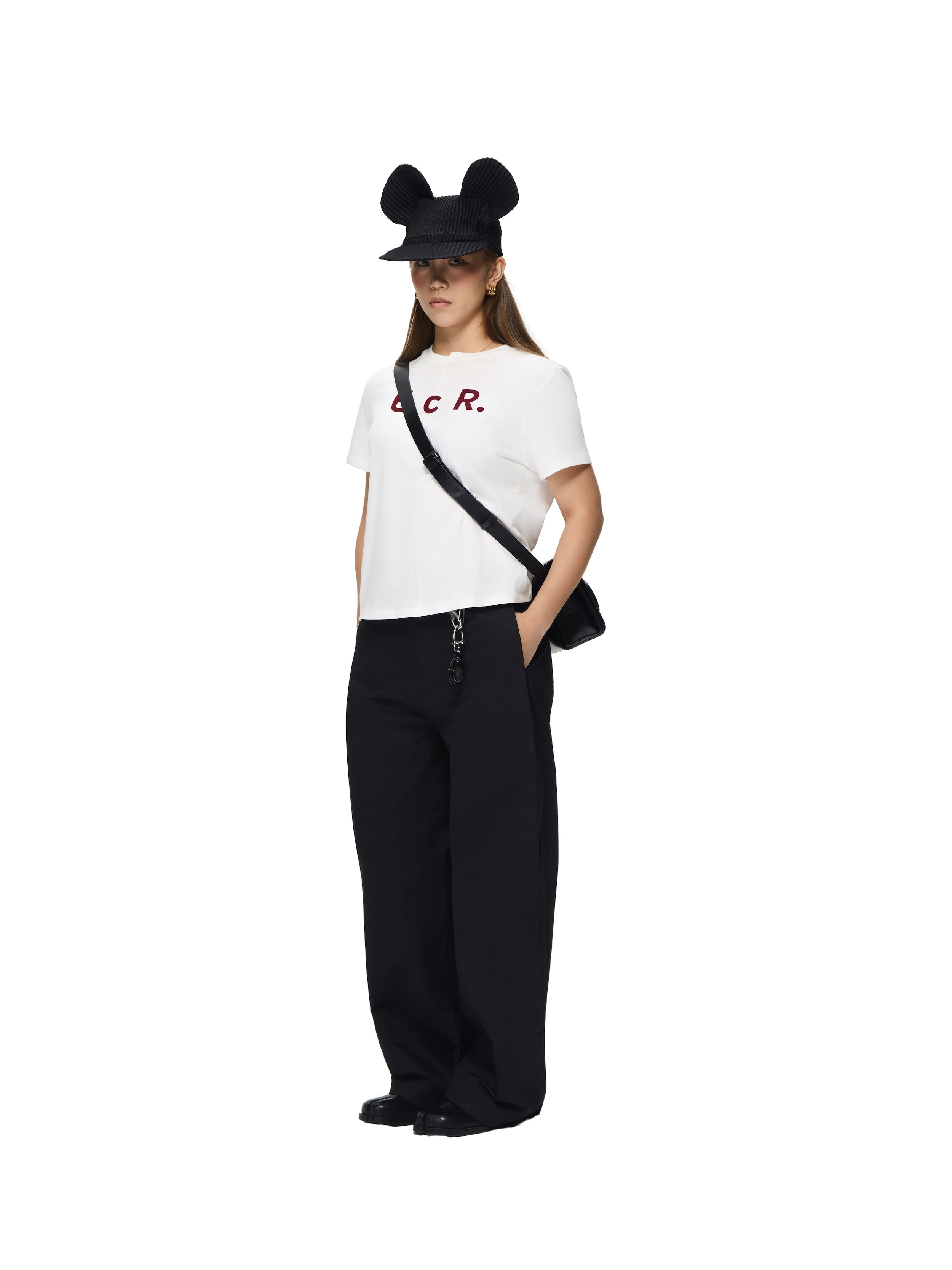6CRAYON  White Box Fit T-Shirt with Offset Spliced Neckline & Classic Flock Print