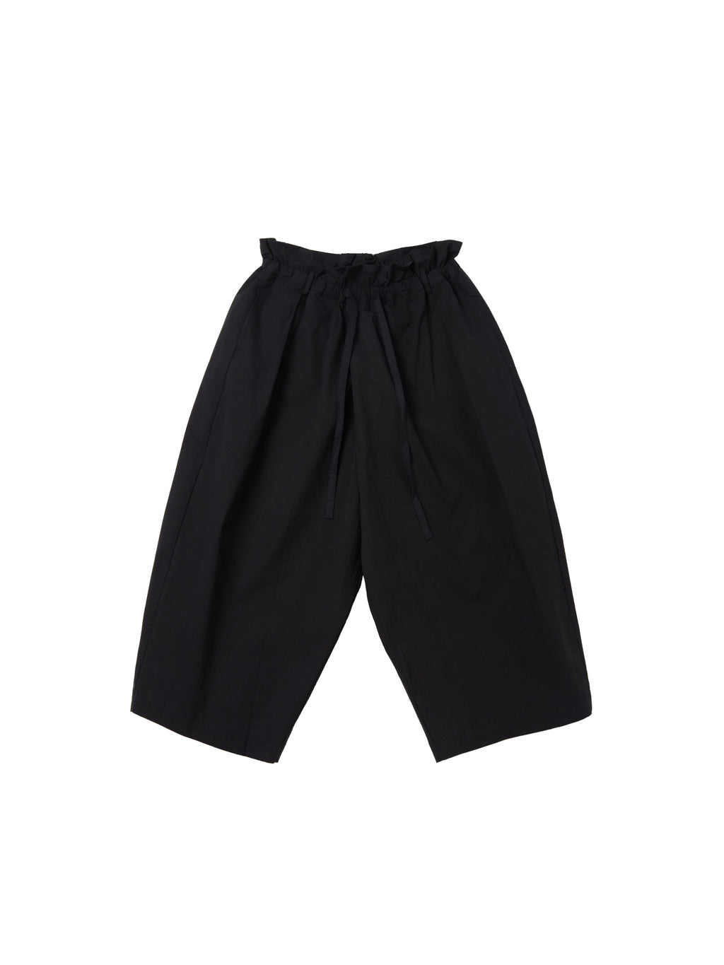 6CRAYON Black French Lotus Waist Drawstring Wide Leg Casual Shorts