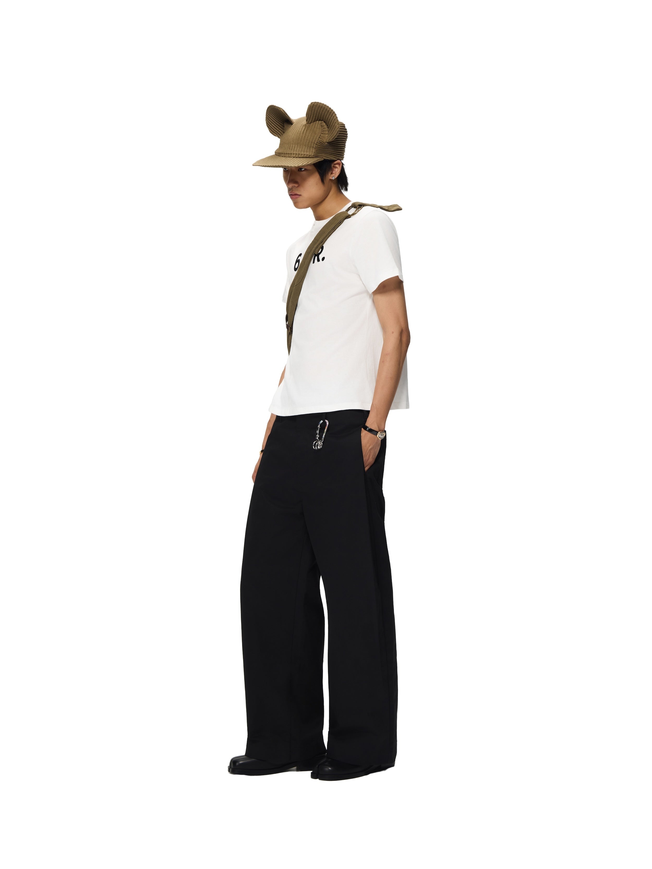 6CRAYON White Box Fit T-Shirt with Offset Spliced Neckline & Classic Flock Print