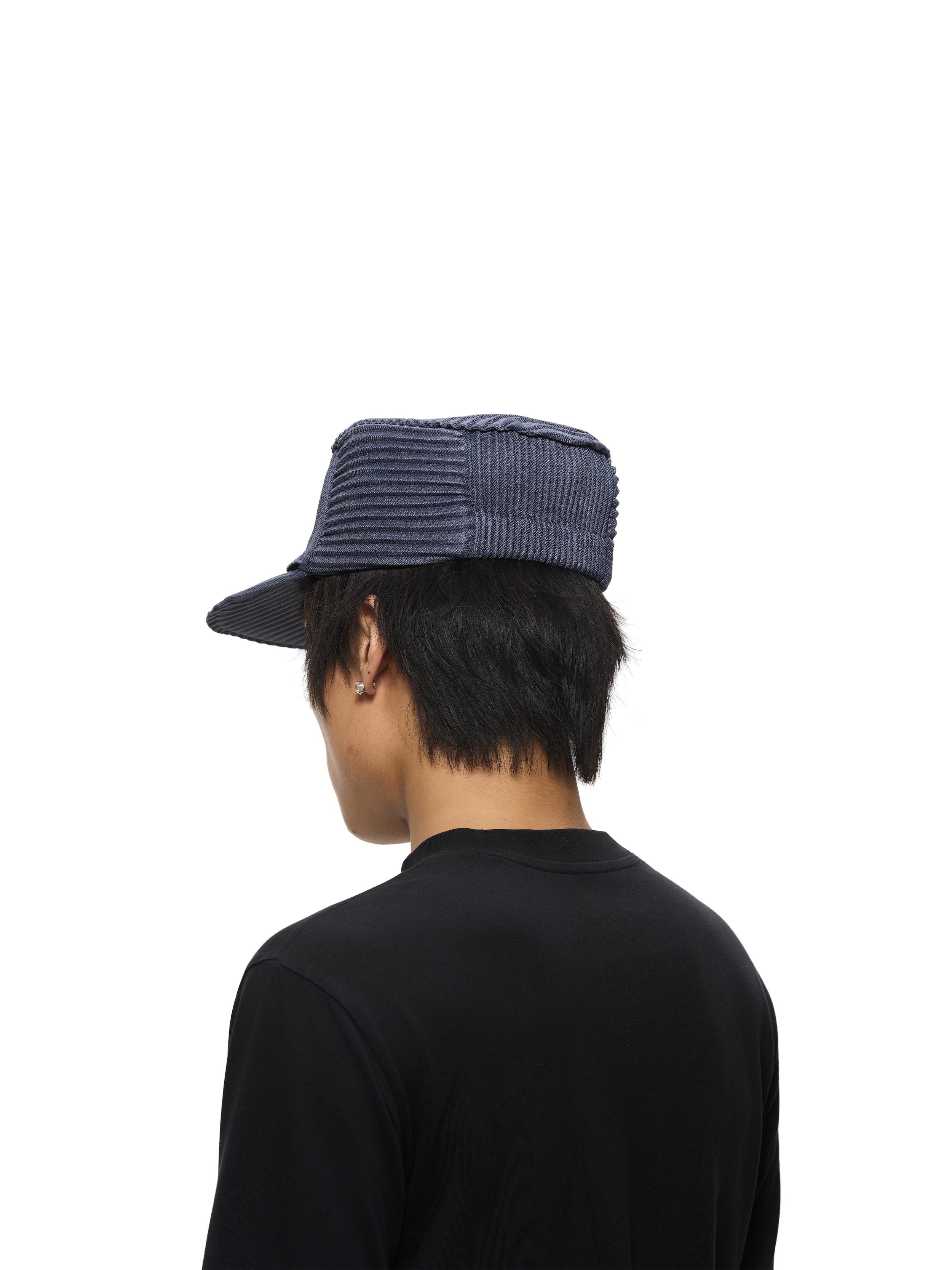 6CRAYON Denim Blue Pleated Flat Top Stretch Baseball Cap