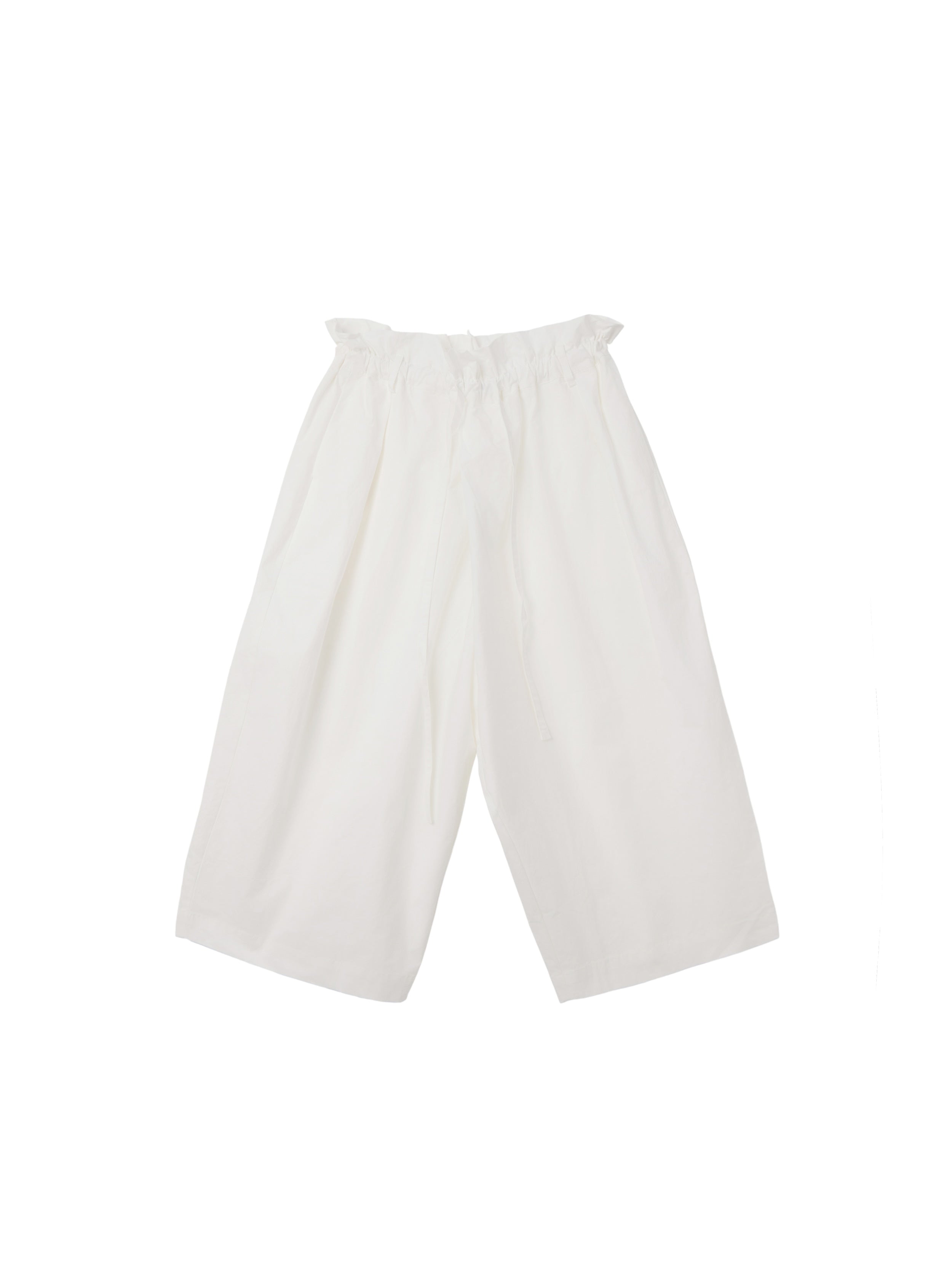 6CRAYON White French Lotus Waist Drawstring Wide Leg Casual Shorts