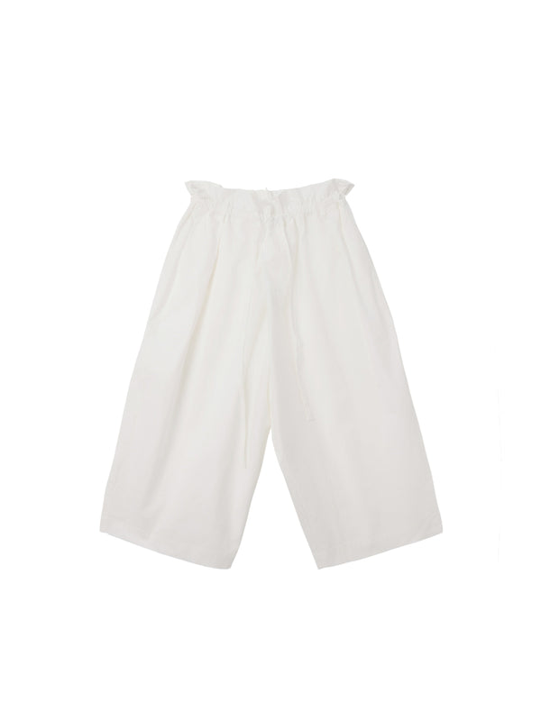 6CRAYON White French Lotus Waist Drawstring Wide Leg Casual Shorts
