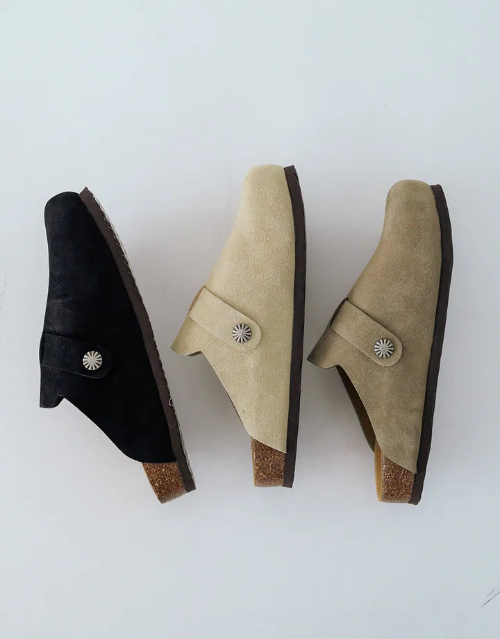 ZIPPER Suede Mules Dark Brown